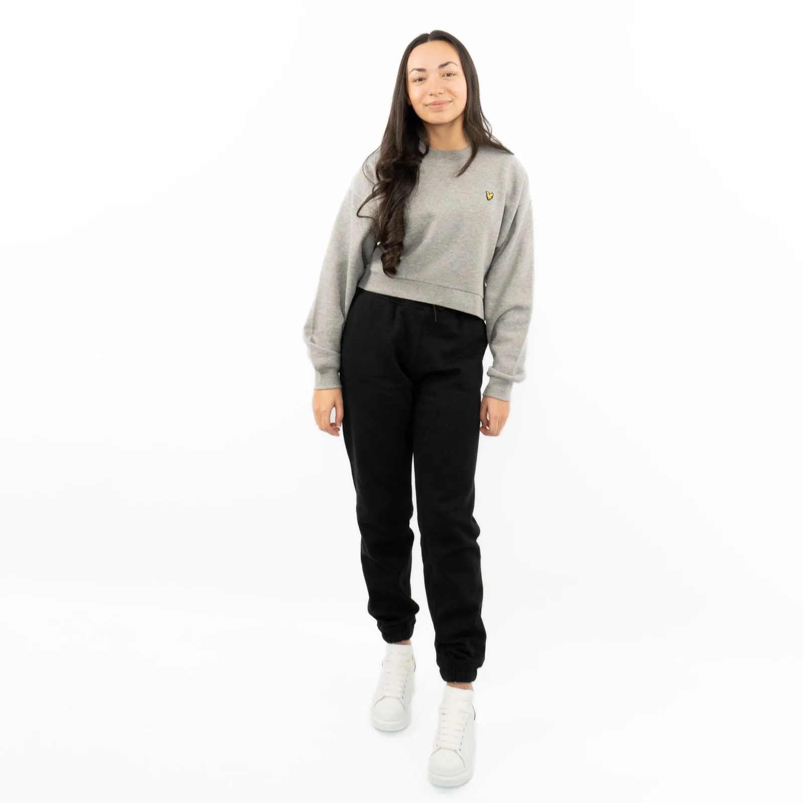Lyle & Scott Girls Long Sleeve Grey Cropped Fleece Lined Sweatshirts