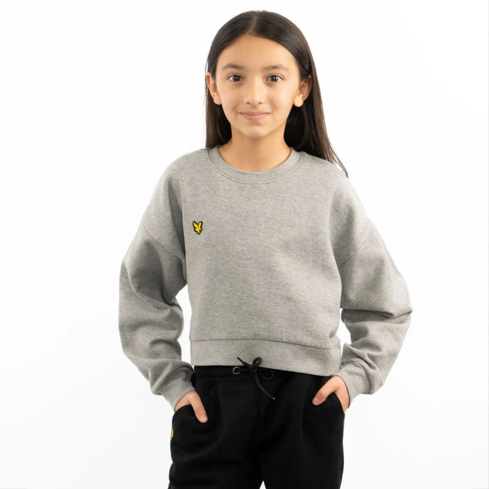 Lyle & Scott Girls Long Sleeve Grey Cropped Fleece Lined Sweatshirts