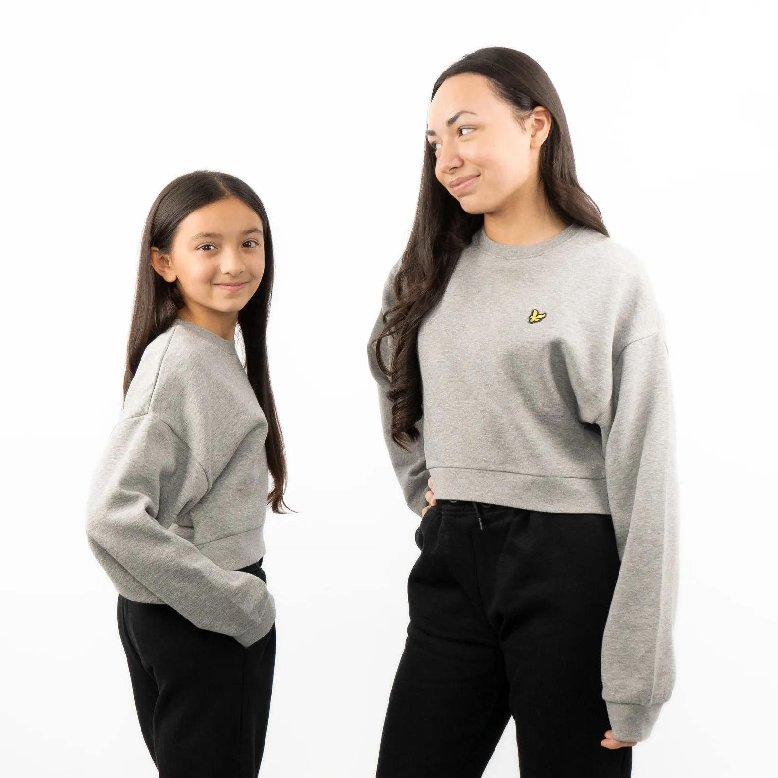 Lyle & Scott Girls Long Sleeve Grey Cropped Fleece Lined Sweatshirts