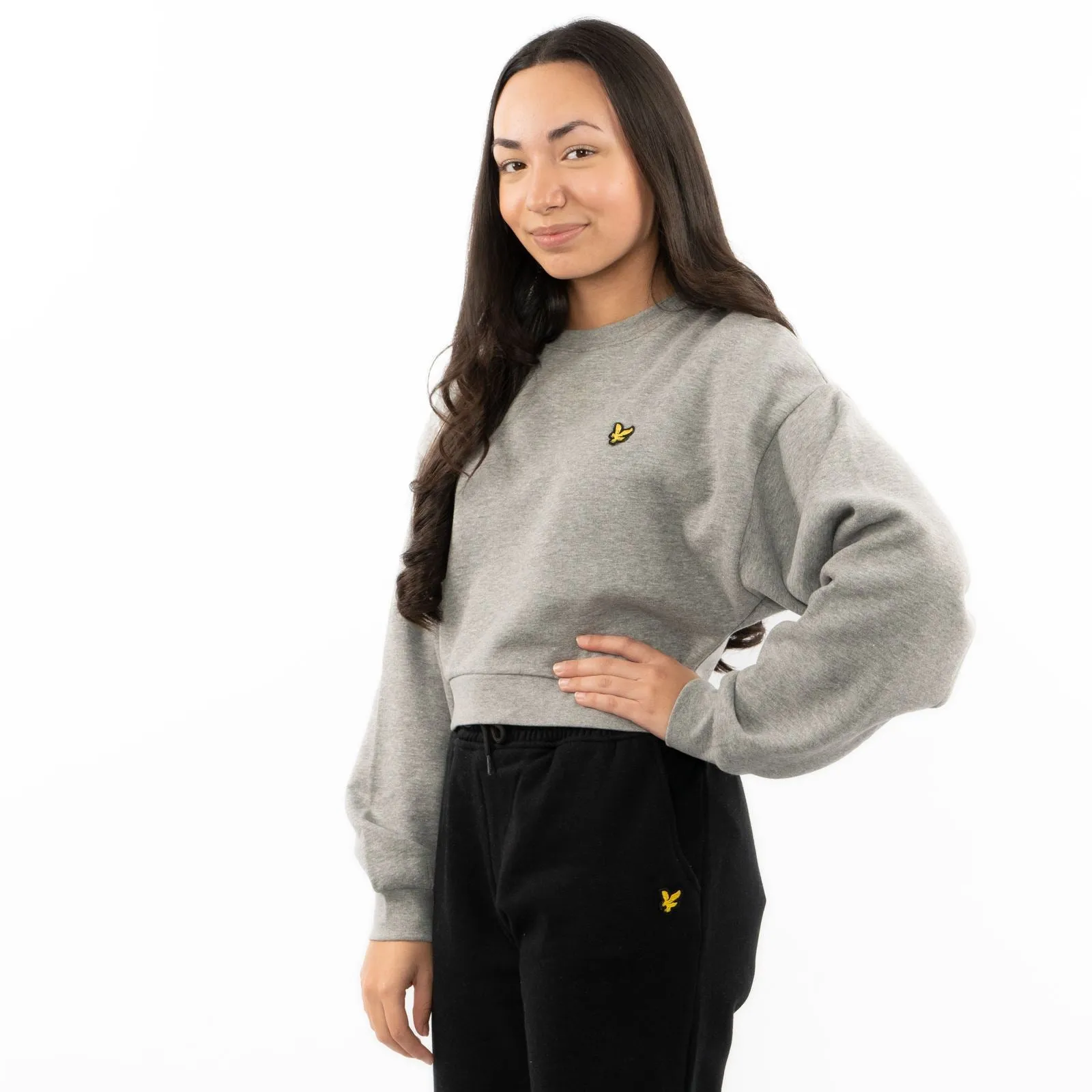 Lyle & Scott Girls Long Sleeve Grey Cropped Fleece Lined Sweatshirts