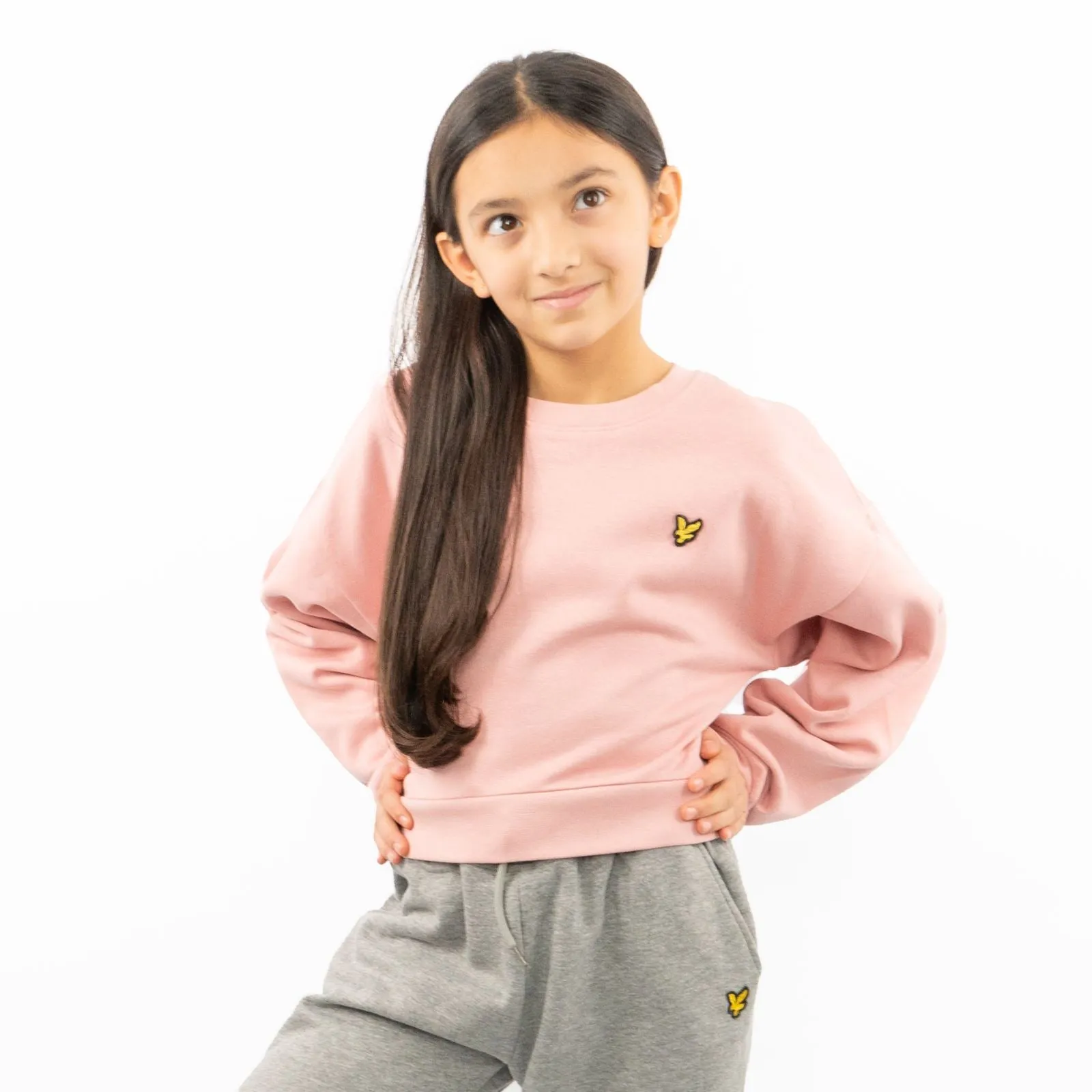Lyle & Scott Girls Long Sleeve Pink Cropped Fleece Lined Sweatshirts