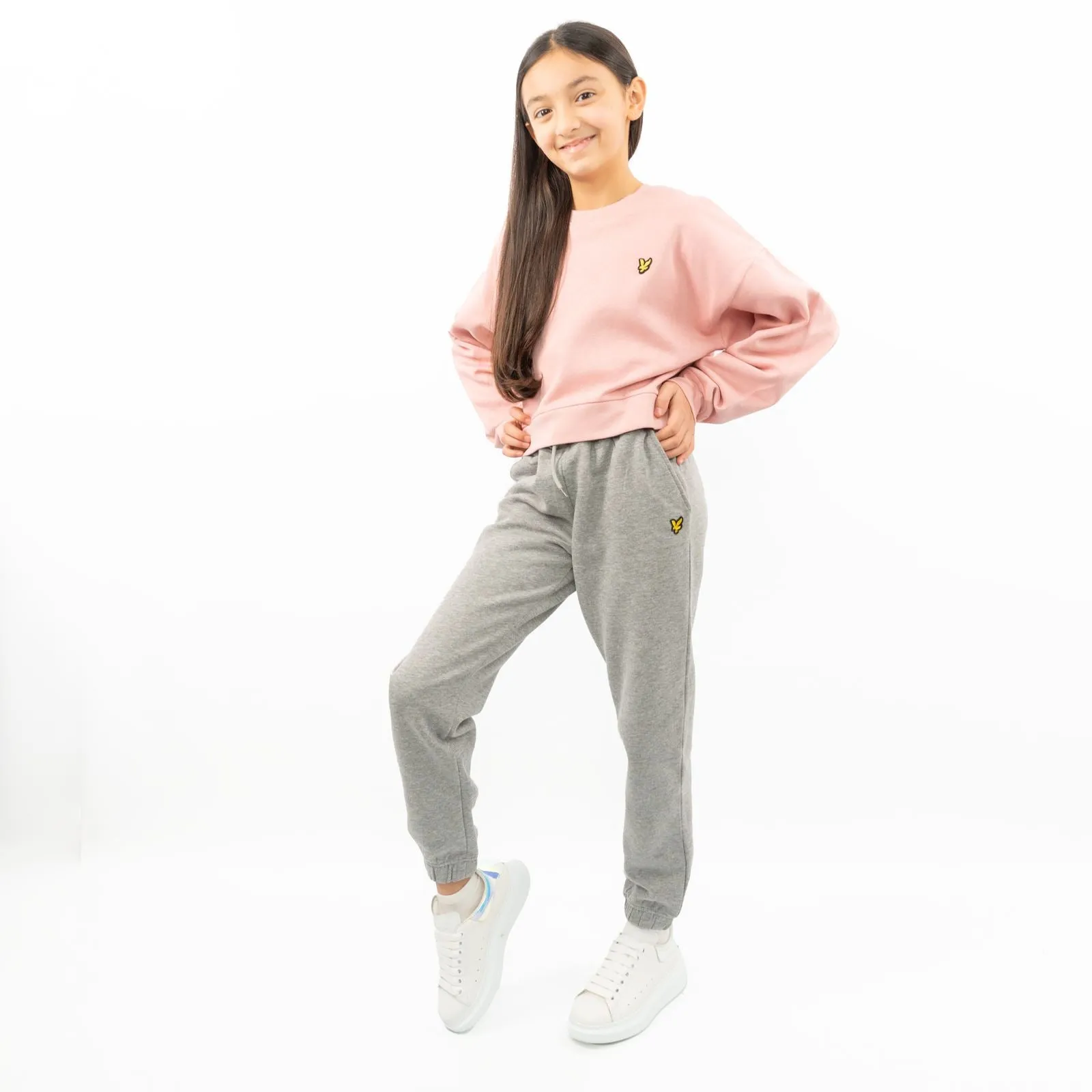 Lyle & Scott Girls Long Sleeve Pink Cropped Fleece Lined Sweatshirts