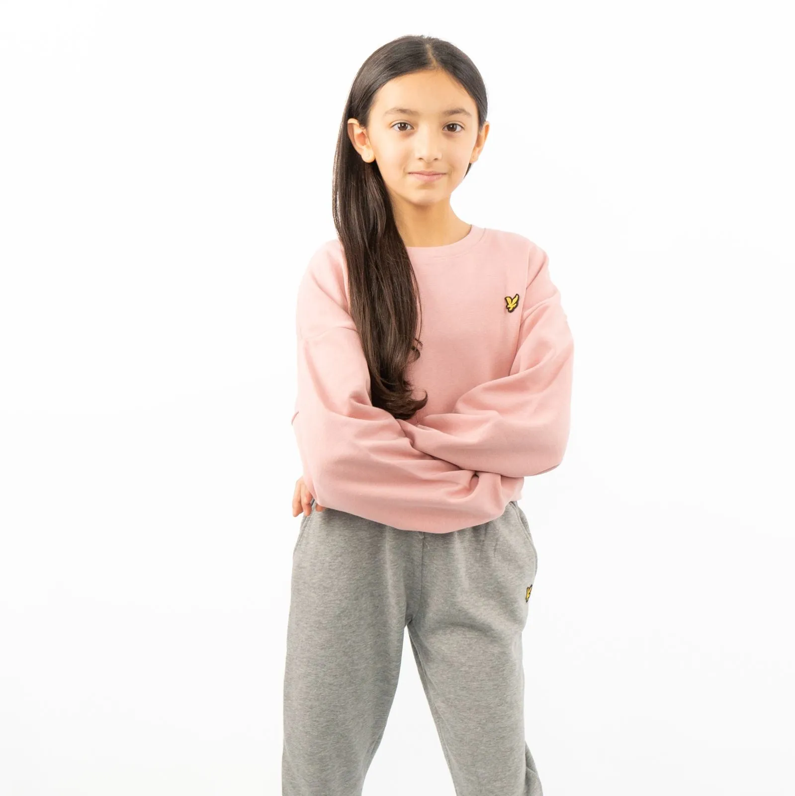 Lyle & Scott Girls Long Sleeve Pink Cropped Fleece Lined Sweatshirts