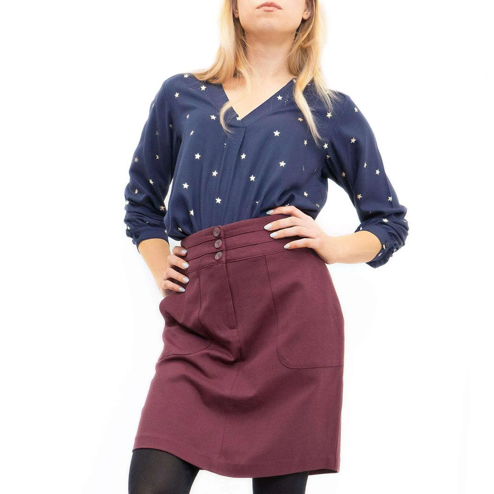 M&Co Navy Star Blouse Longline Top