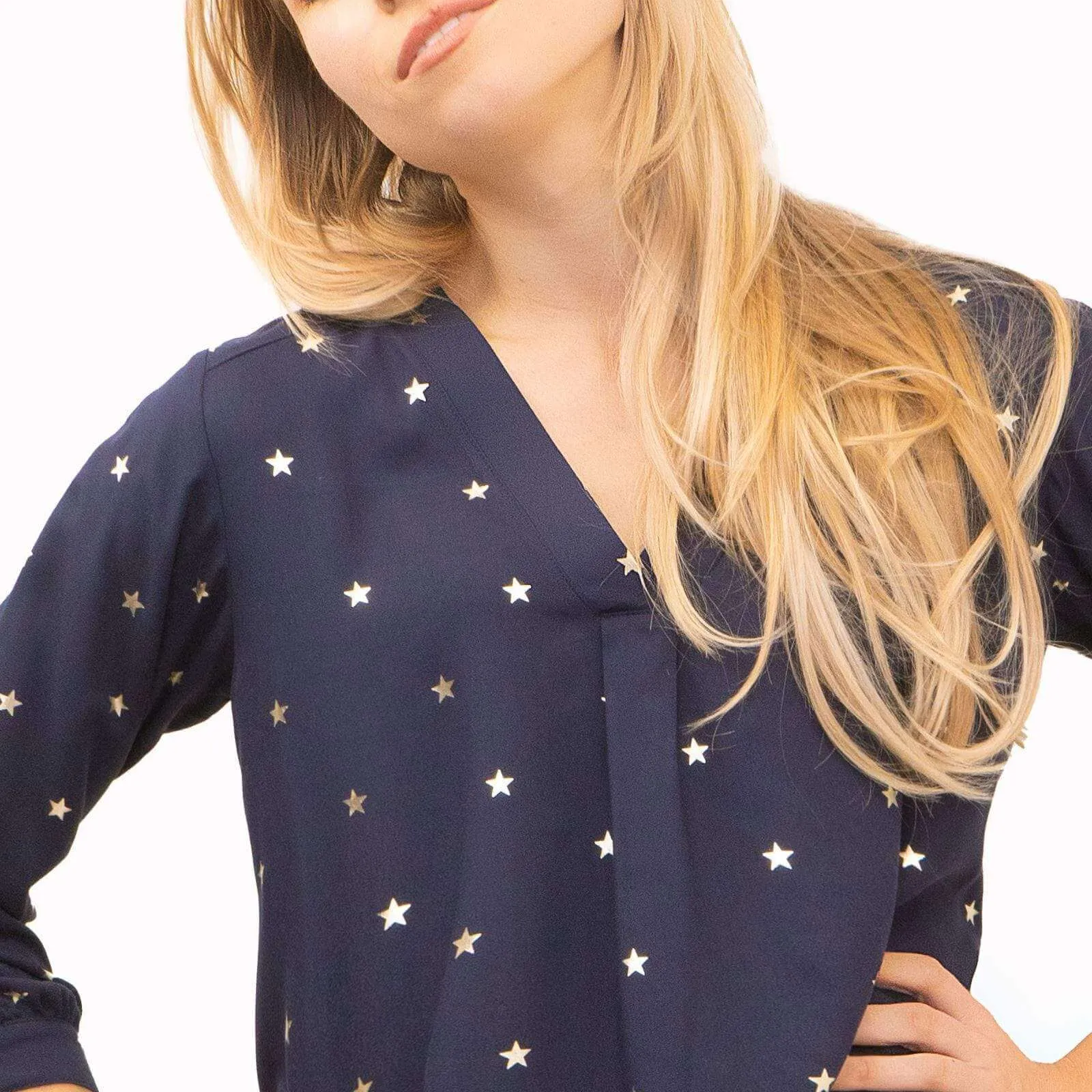 M&Co Navy Star Blouse Longline Top