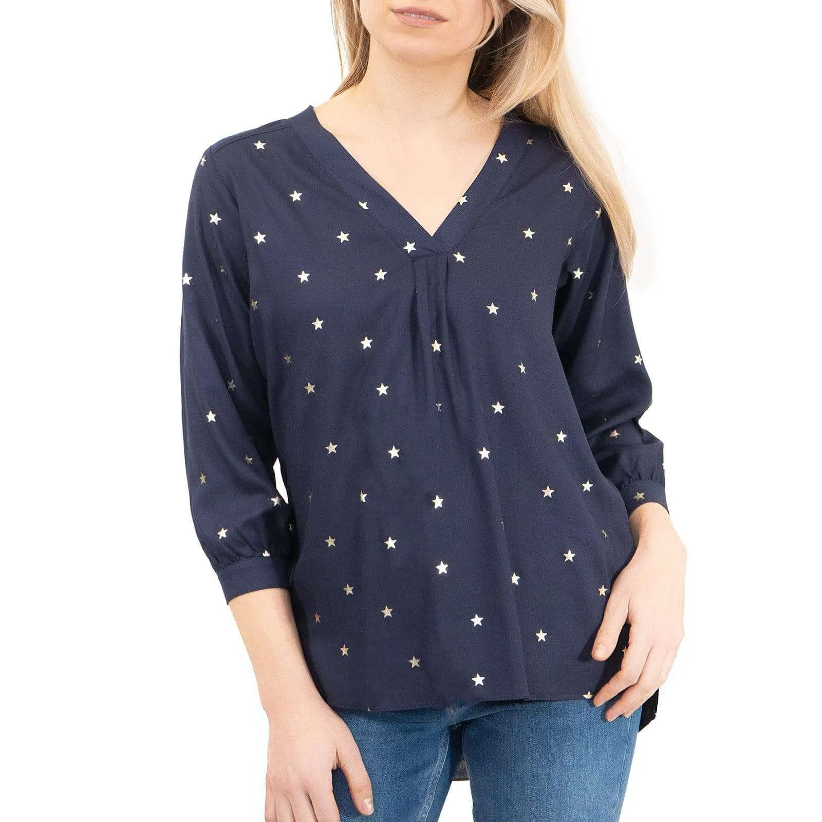 M&Co Navy Star Blouse Longline Top