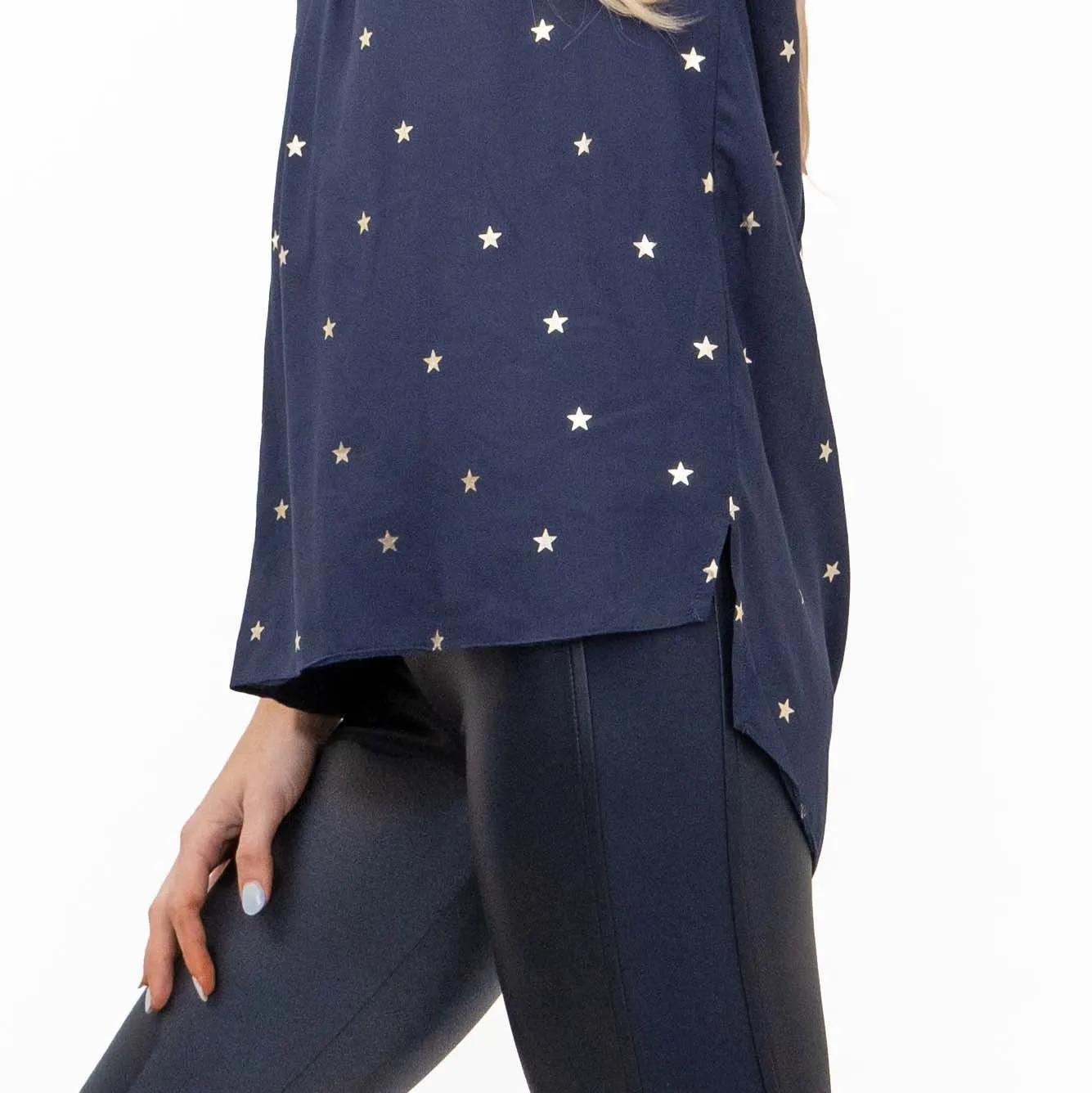 M&Co Navy Star Blouse Longline Top