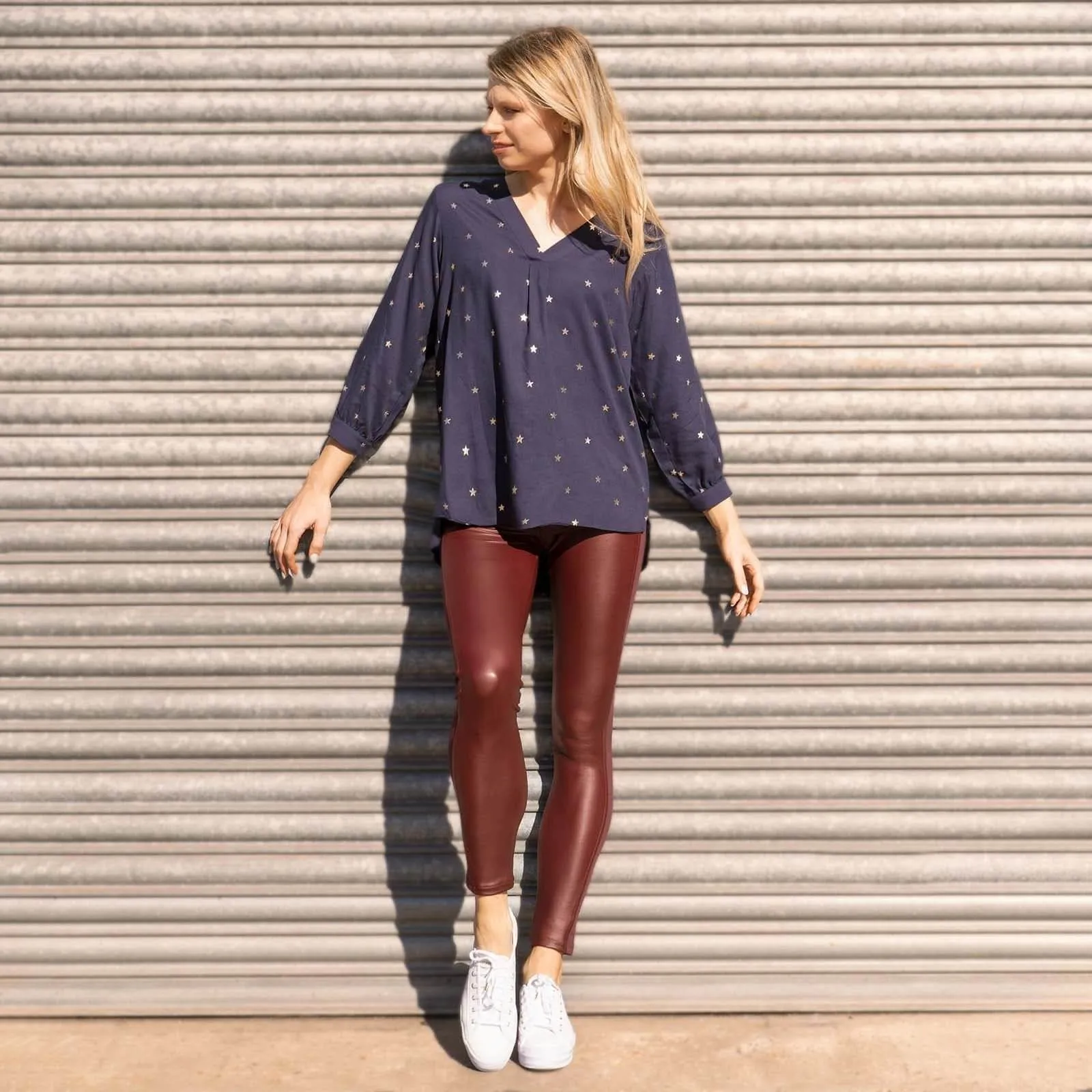 M&Co Navy Star Blouse Longline Top