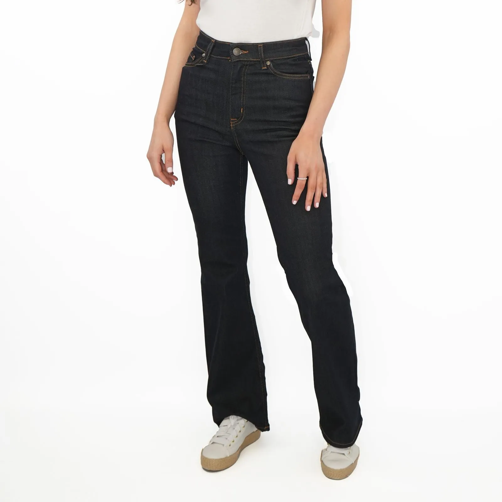 M&S Autograph Boot Cut Jeans High Waist Flare Stretch Dark Indigo