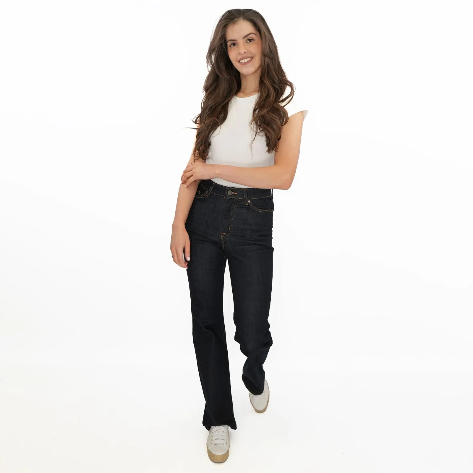 M&S Autograph Boot Cut Jeans High Waist Flare Stretch Dark Indigo