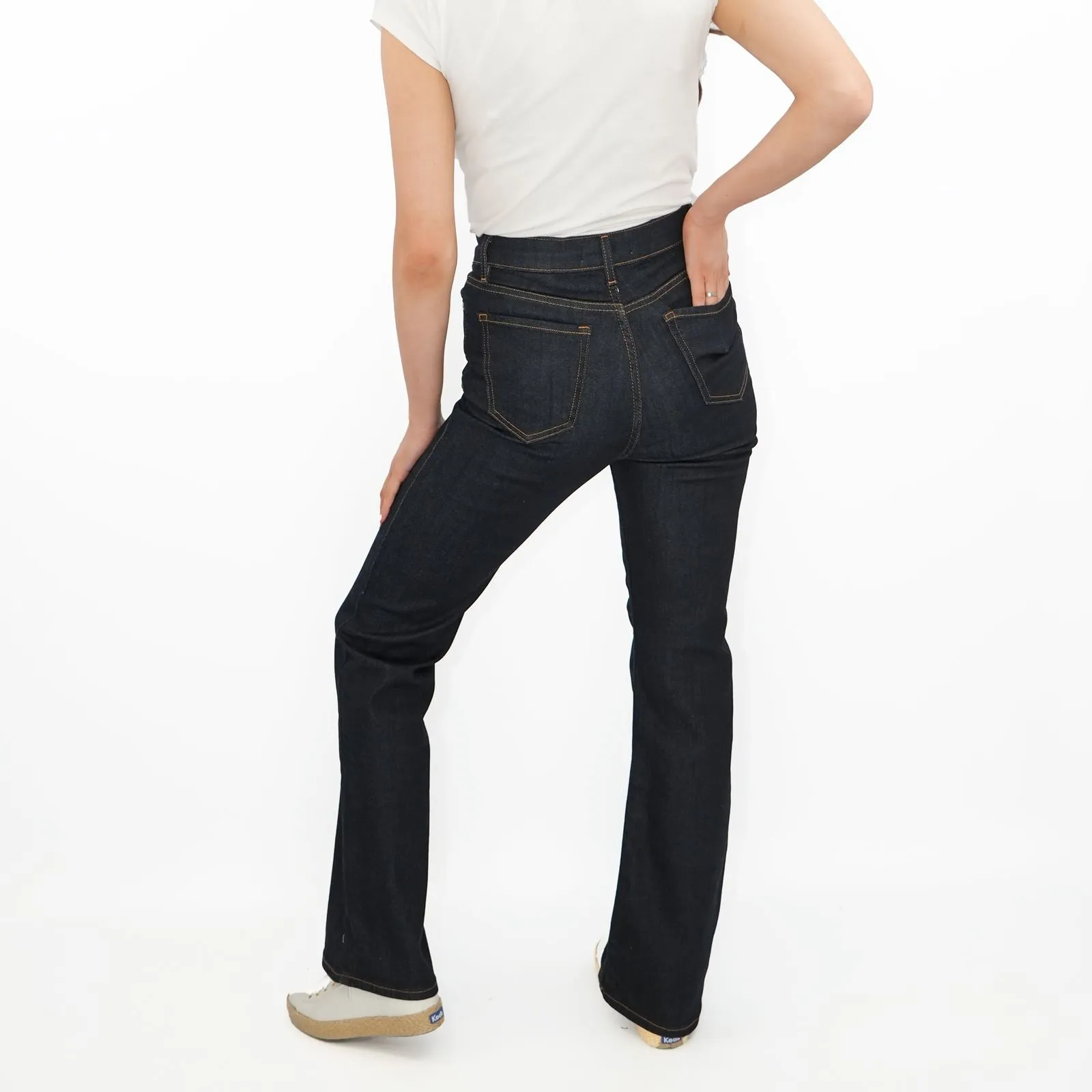 M&S Autograph Boot Cut Jeans High Waist Flare Stretch Dark Indigo