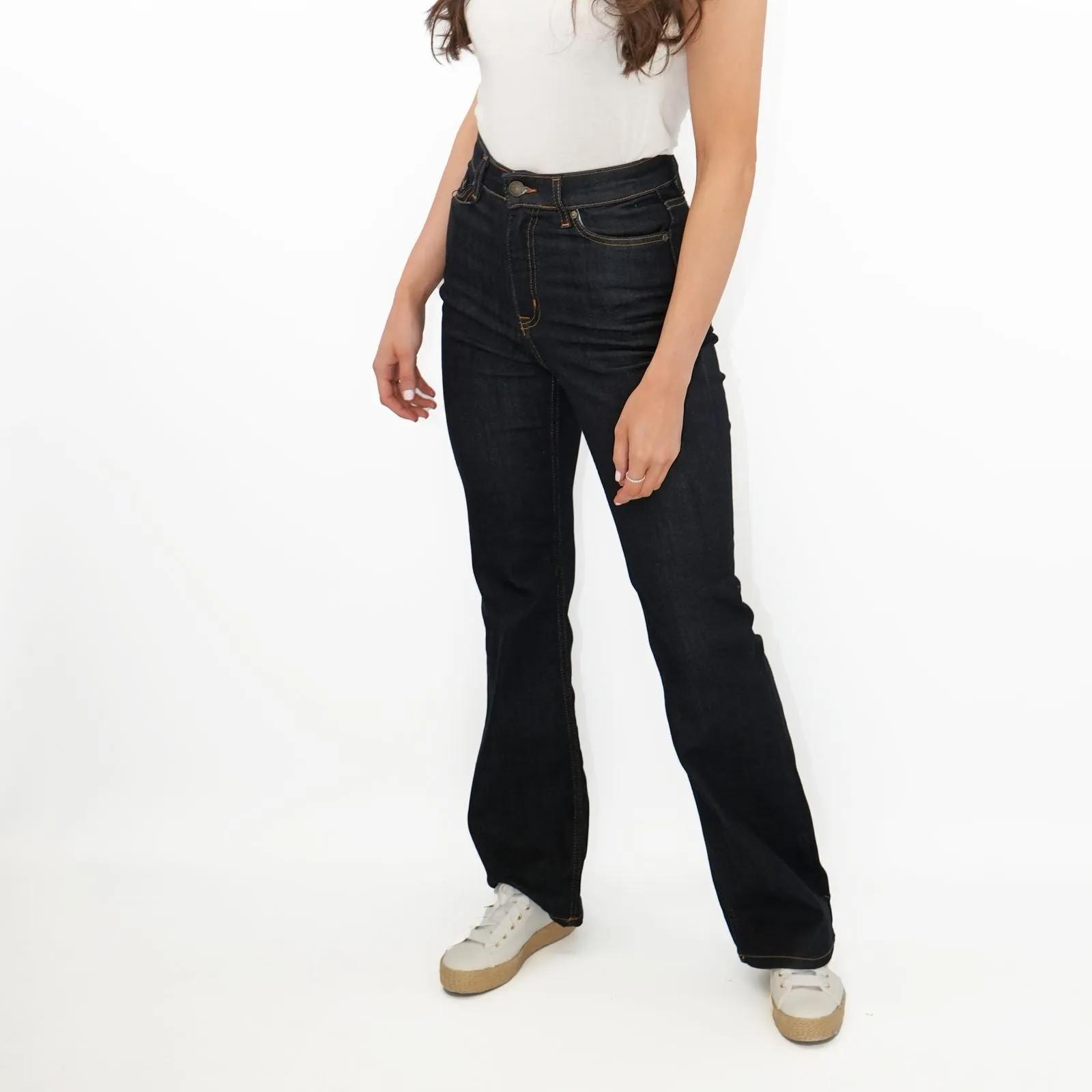 M&S Autograph Boot Cut Jeans High Waist Flare Stretch Dark Indigo