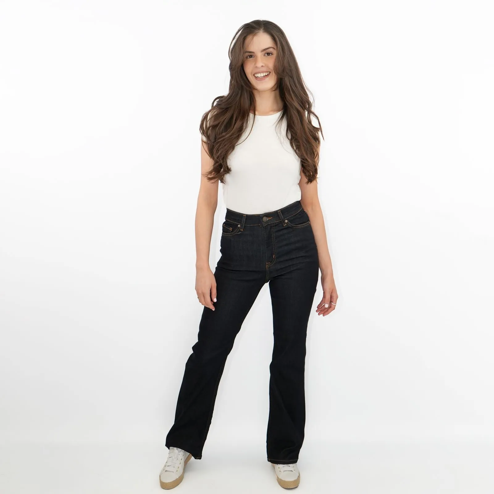 M&S Autograph Boot Cut Jeans High Waist Flare Stretch Dark Indigo