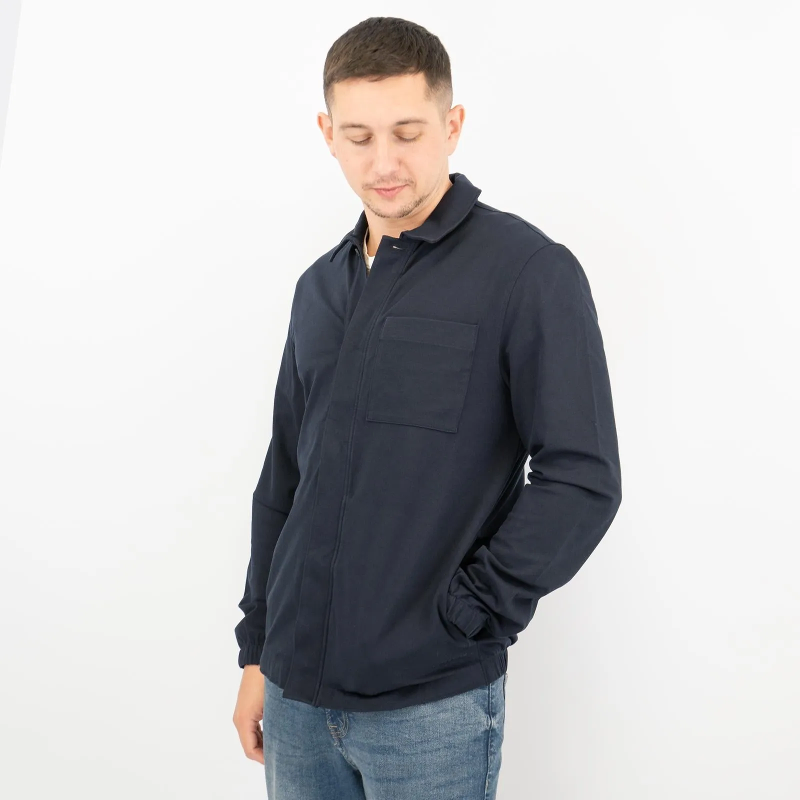 M&S Autograph Mens Cotton Rich Utility Jacket Overshirt Blue