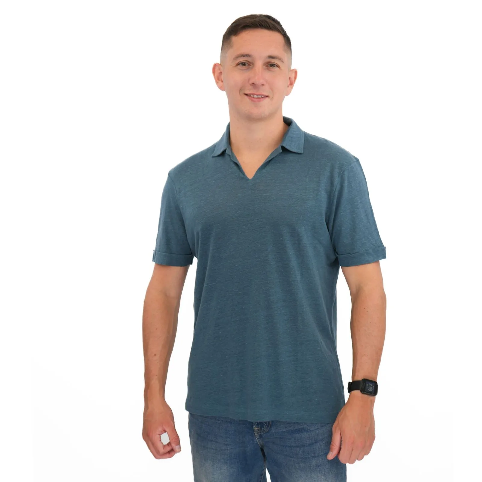 M&S Blue Pure Linen Polo Shirt