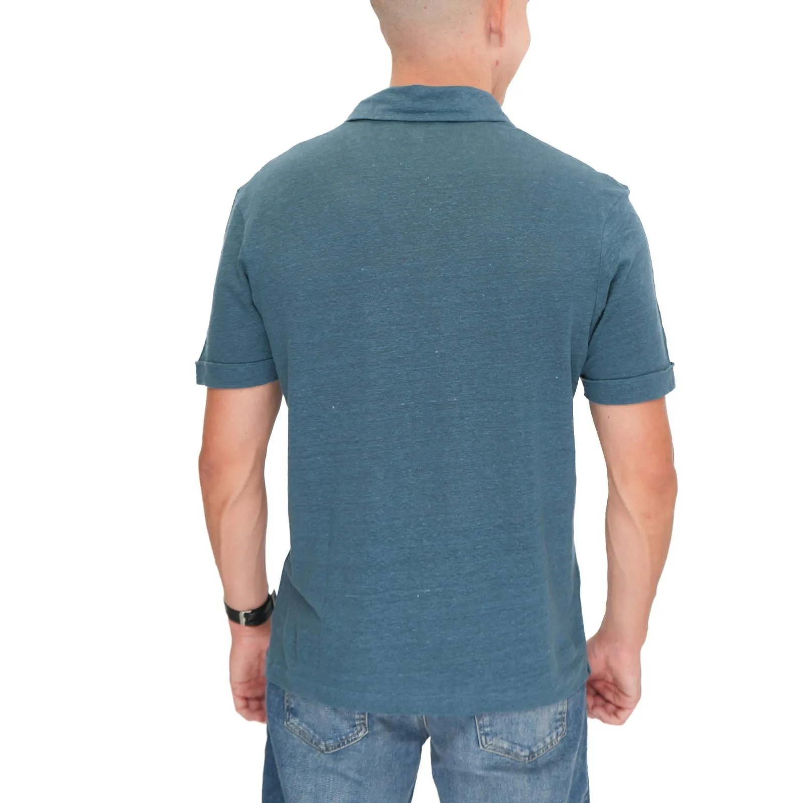 M&S Blue Pure Linen Polo Shirt