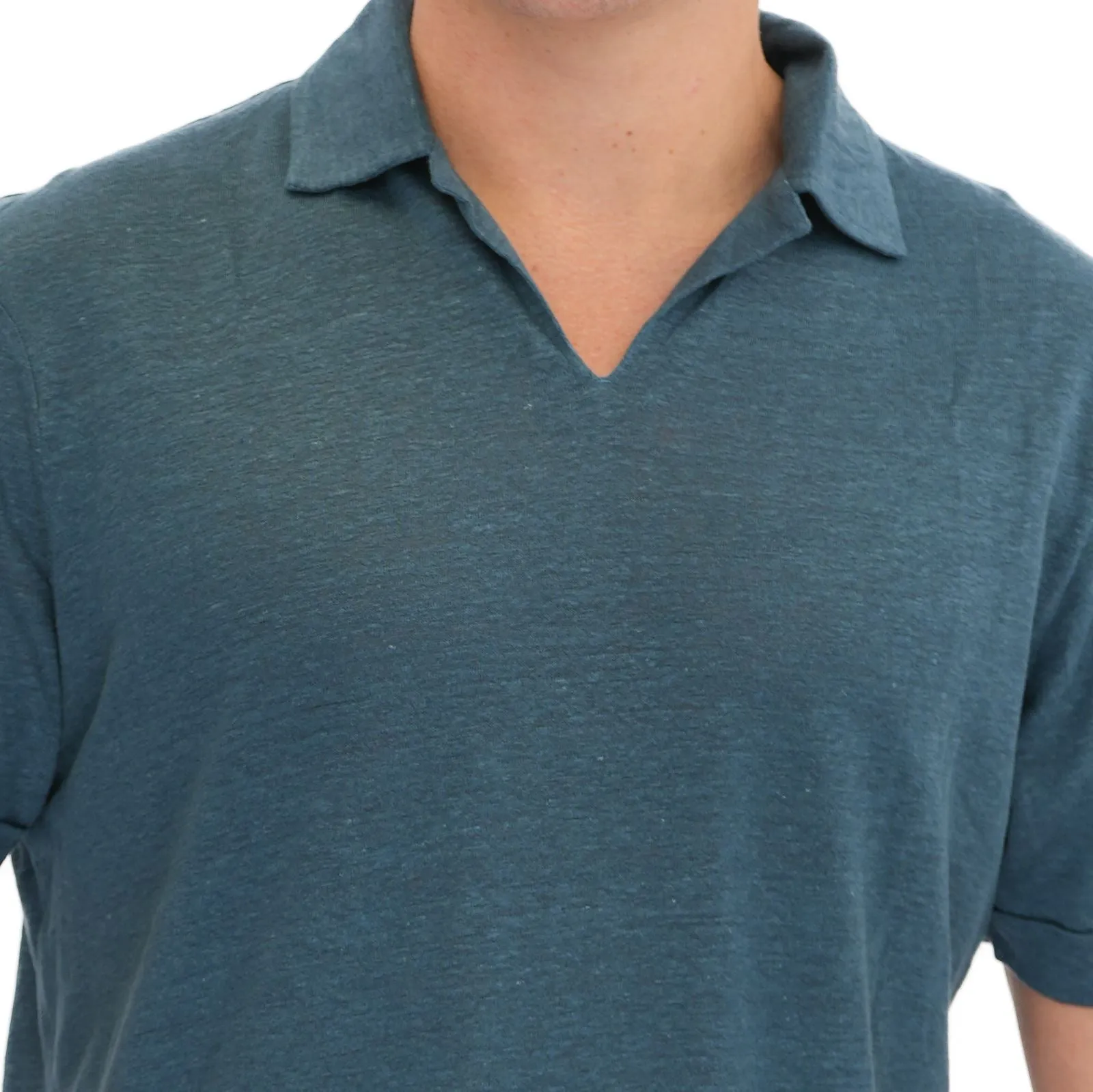 M&S Blue Pure Linen Polo Shirt