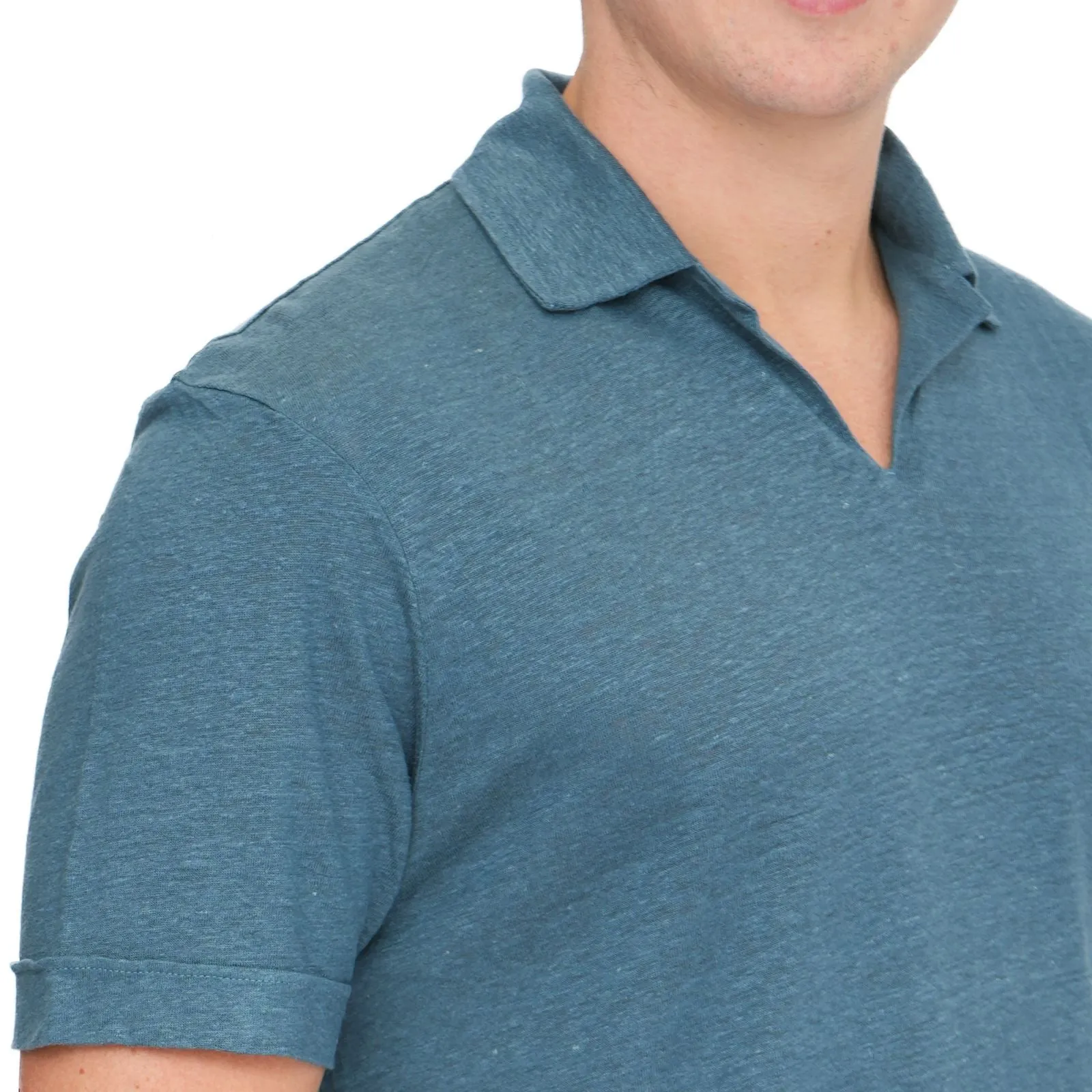M&S Blue Pure Linen Polo Shirt