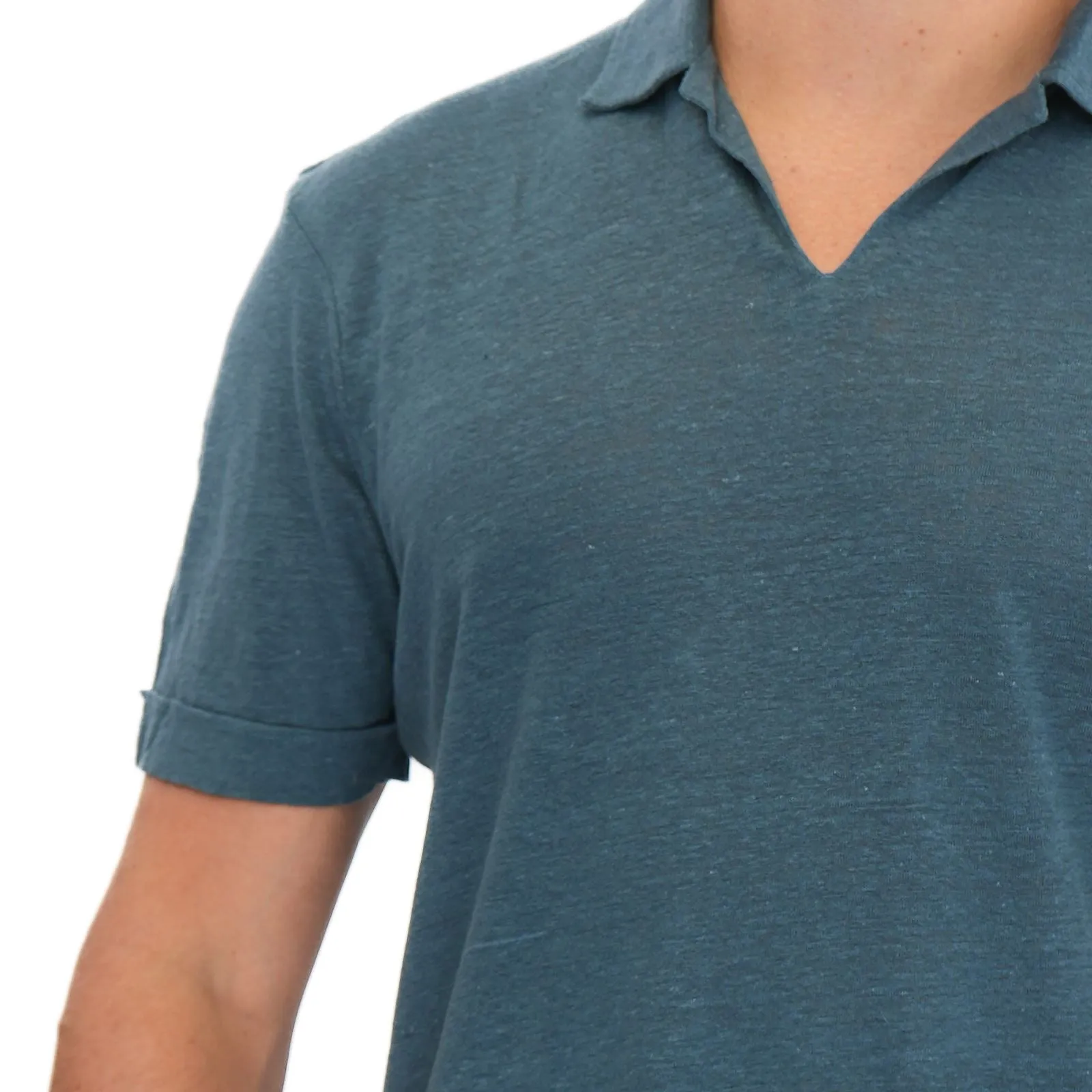 M&S Blue Pure Linen Polo Shirt