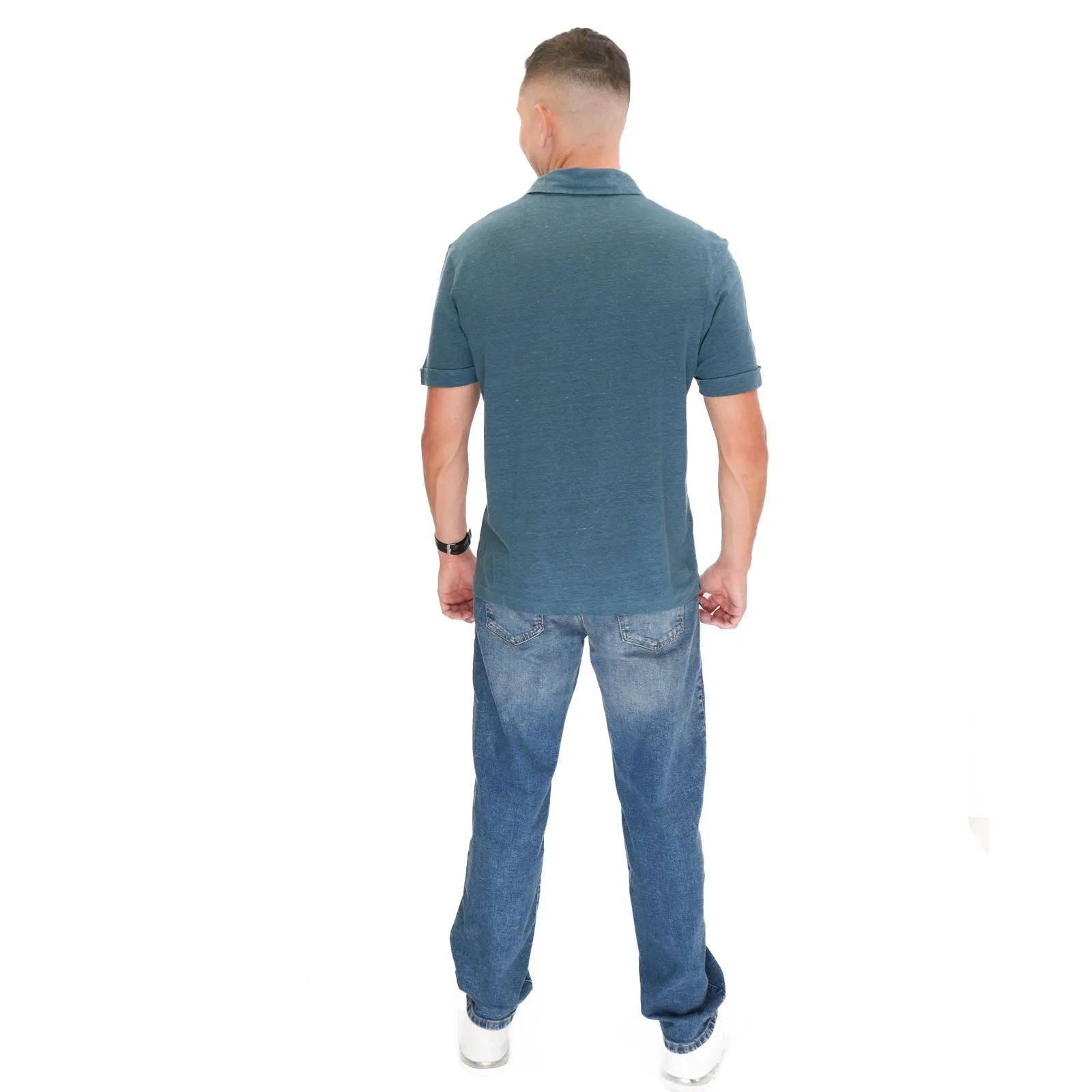 M&S Blue Pure Linen Polo Shirt