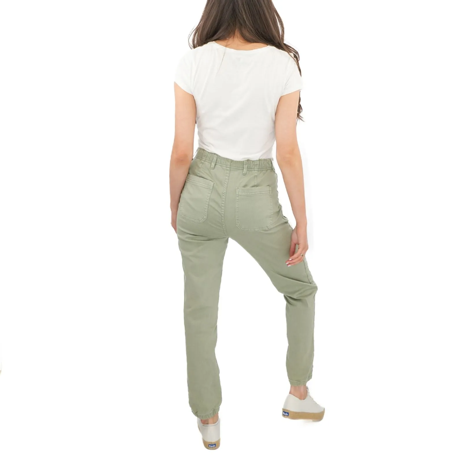 M&S Cotton Blend Slim Fit Trousers Stretch Elasticated Cuff Green
