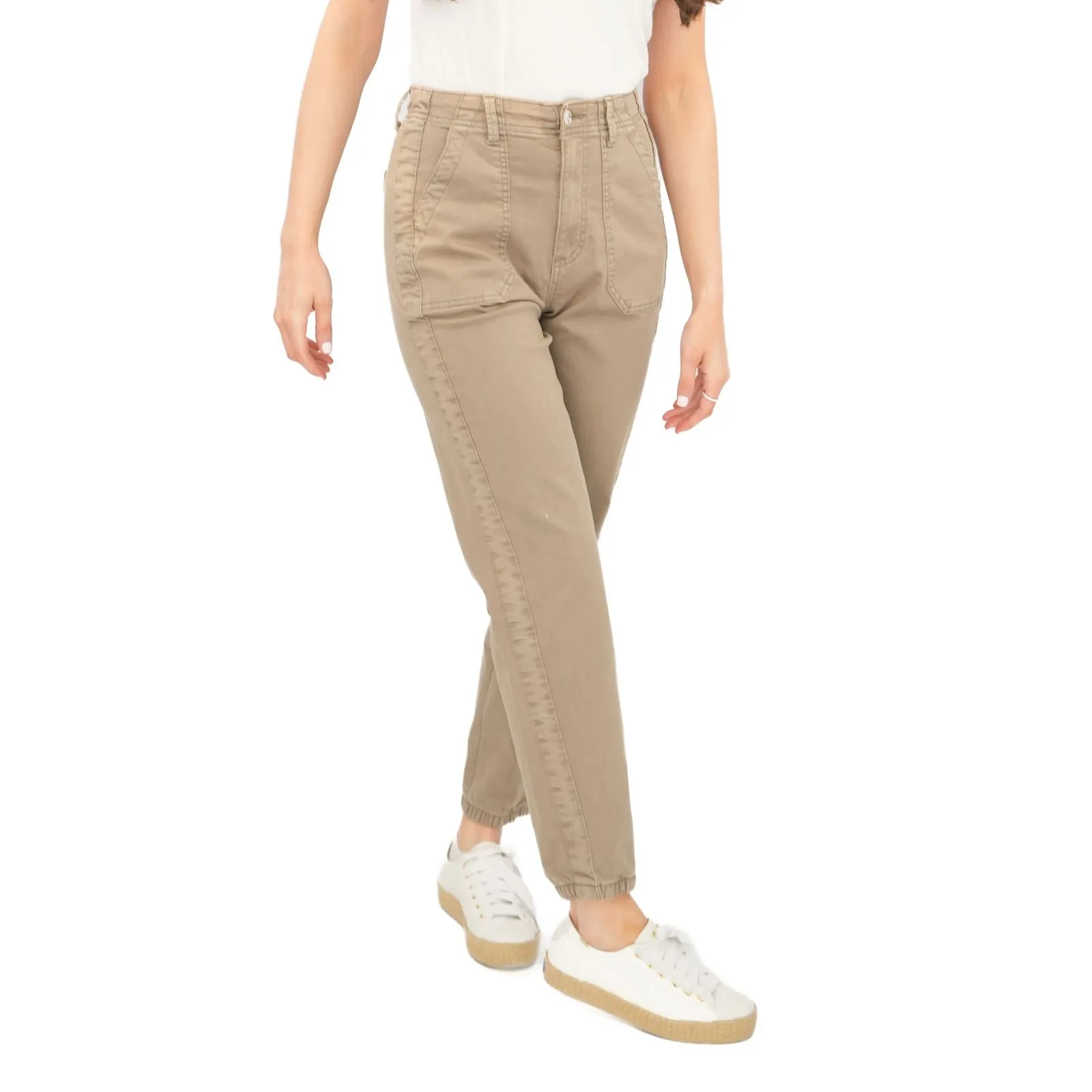 M&S Cotton Blend Slim Fit Trousers Stretch Elasticated Cuff Mocha
