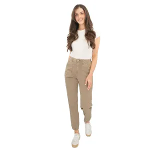 M&S Cotton Blend Slim Fit Trousers Stretch Elasticated Cuff Mocha