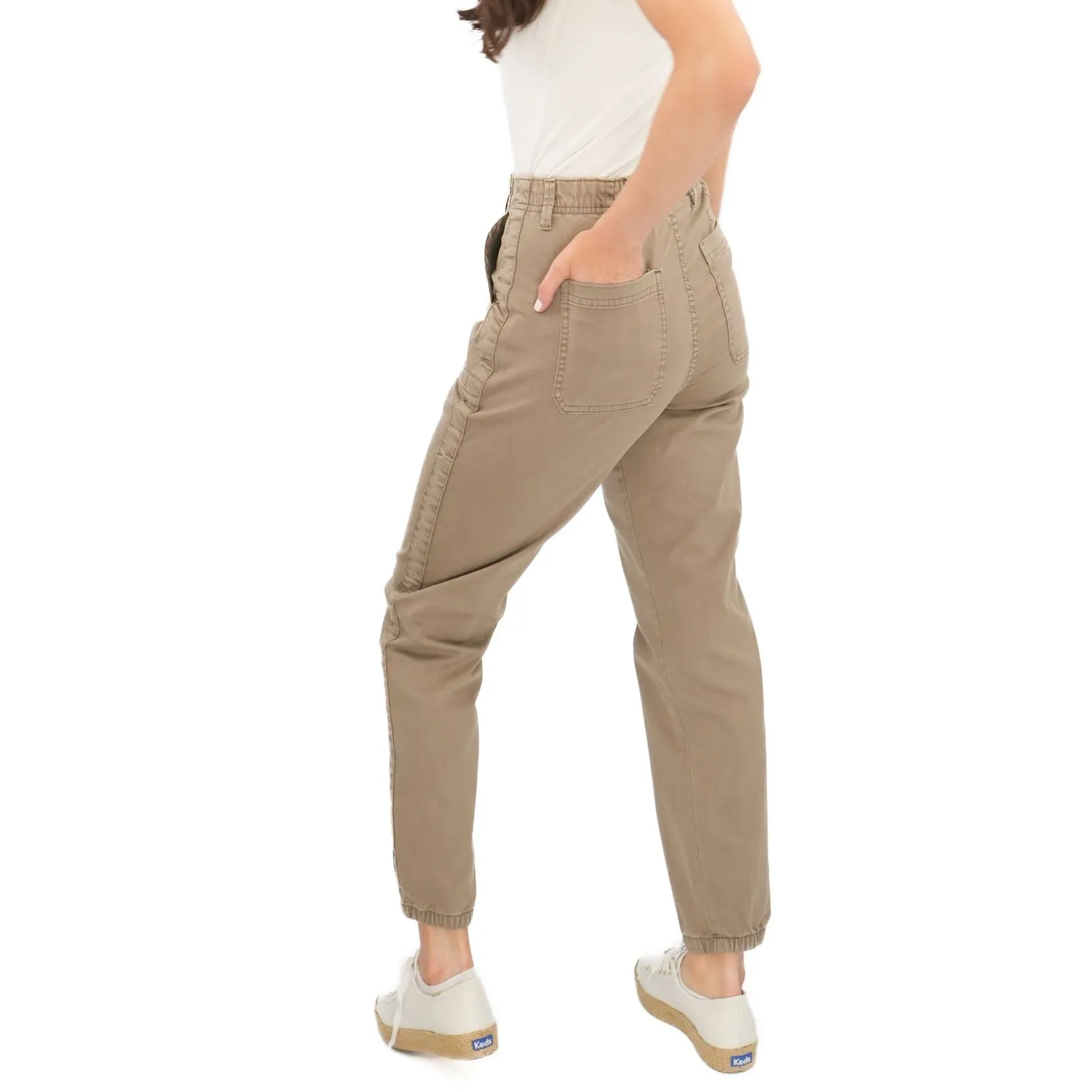 M&S Cotton Blend Slim Fit Trousers Stretch Elasticated Cuff Mocha