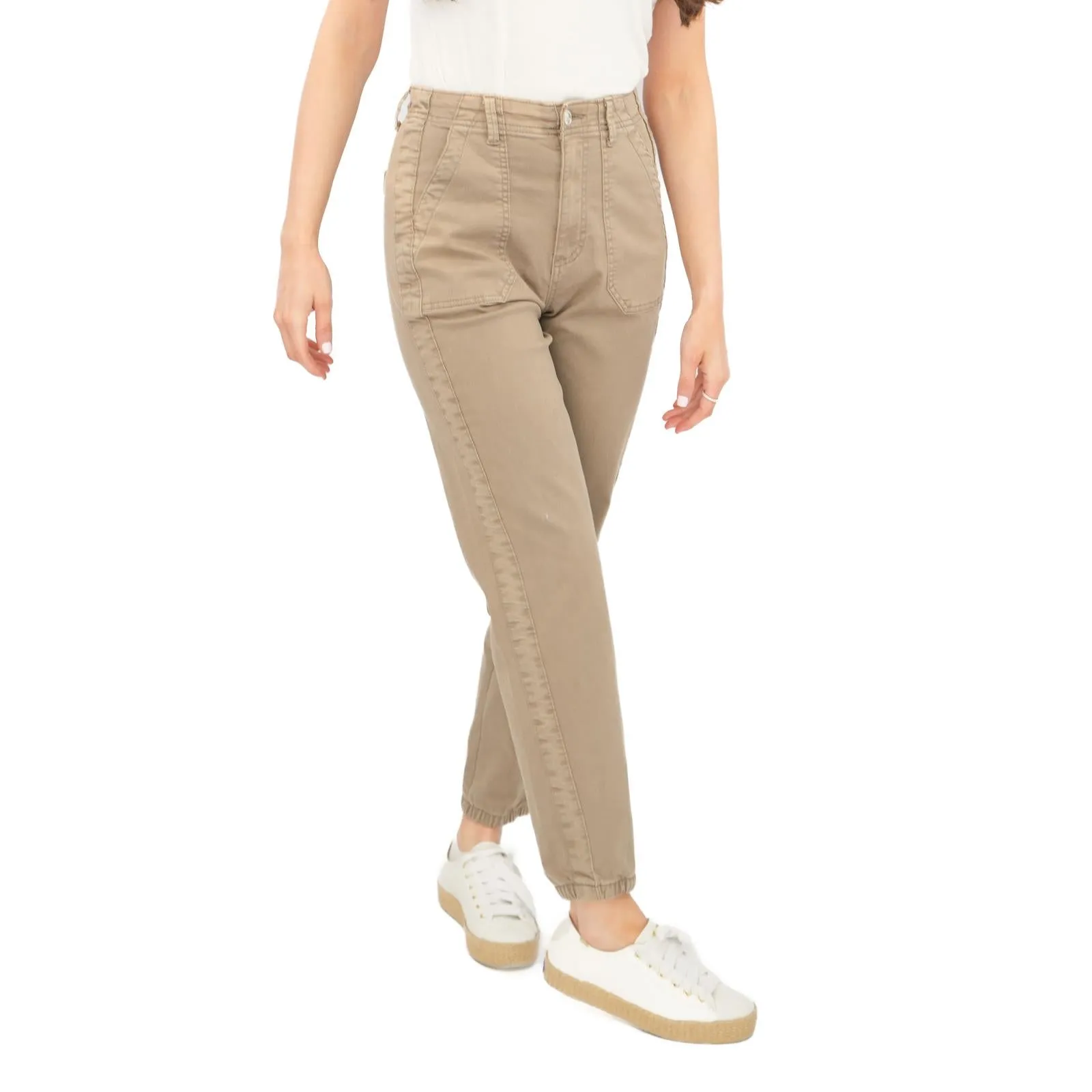 M&S Cotton Blend Slim Fit Trousers Stretch Elasticated Cuff Mocha