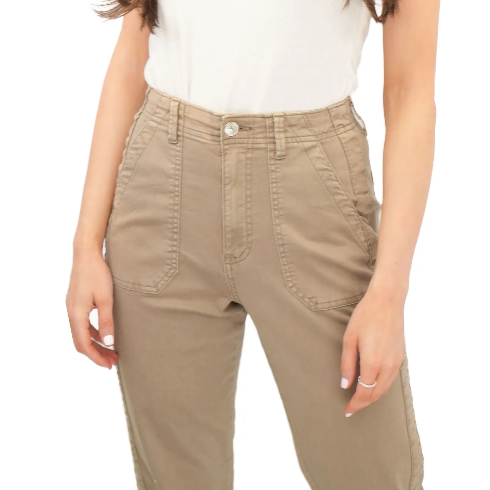 M&S Cotton Blend Slim Fit Trousers Stretch Elasticated Cuff Mocha