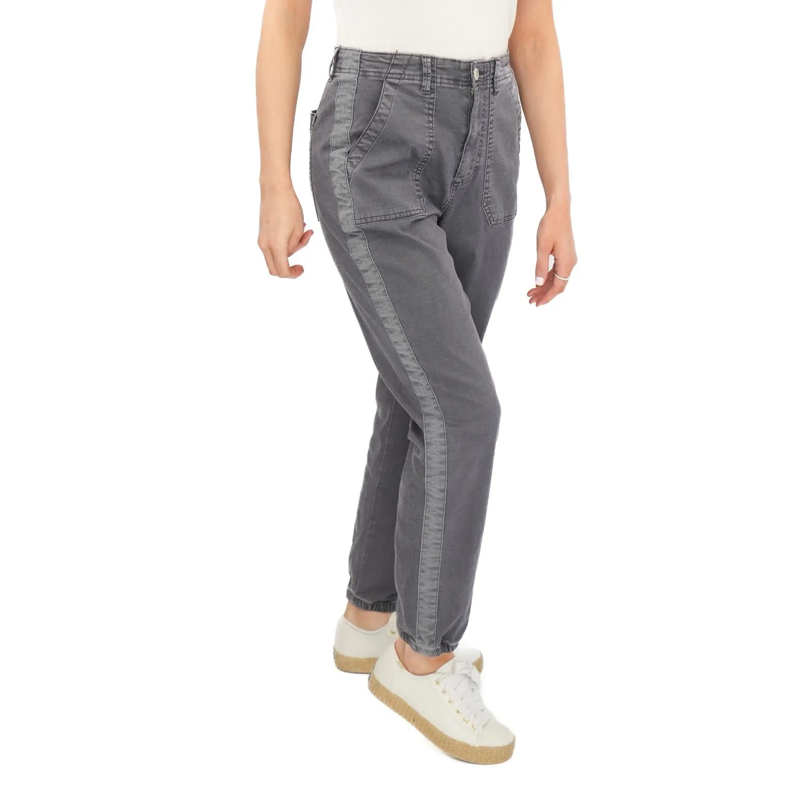 M&S Cotton Blend Slim Fit Trousers Stretch Elasticated Cuff Navy