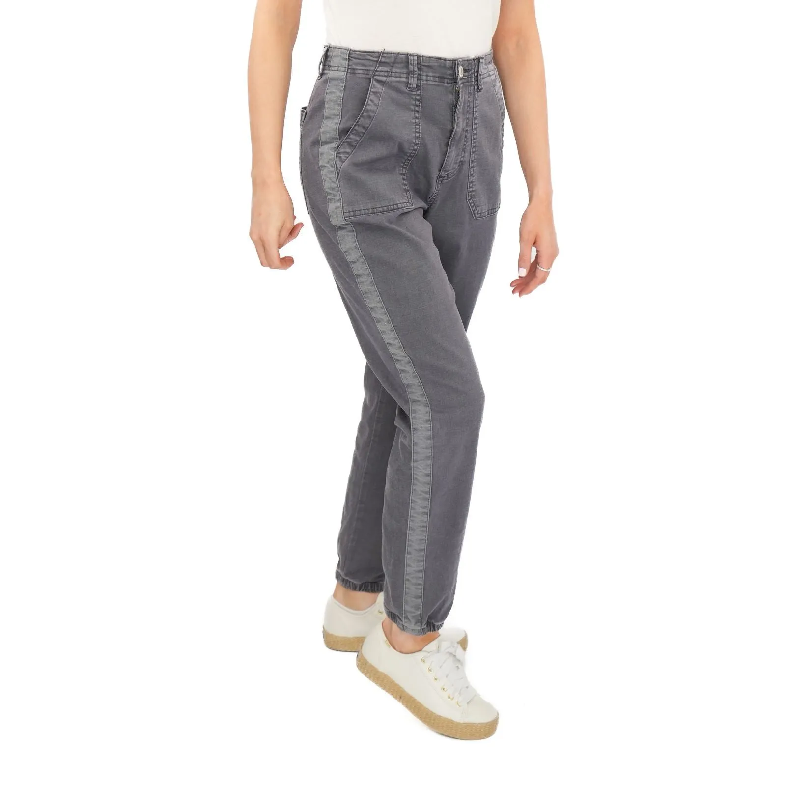 M&S Cotton Blend Slim Fit Trousers Stretch Elasticated Cuff Navy