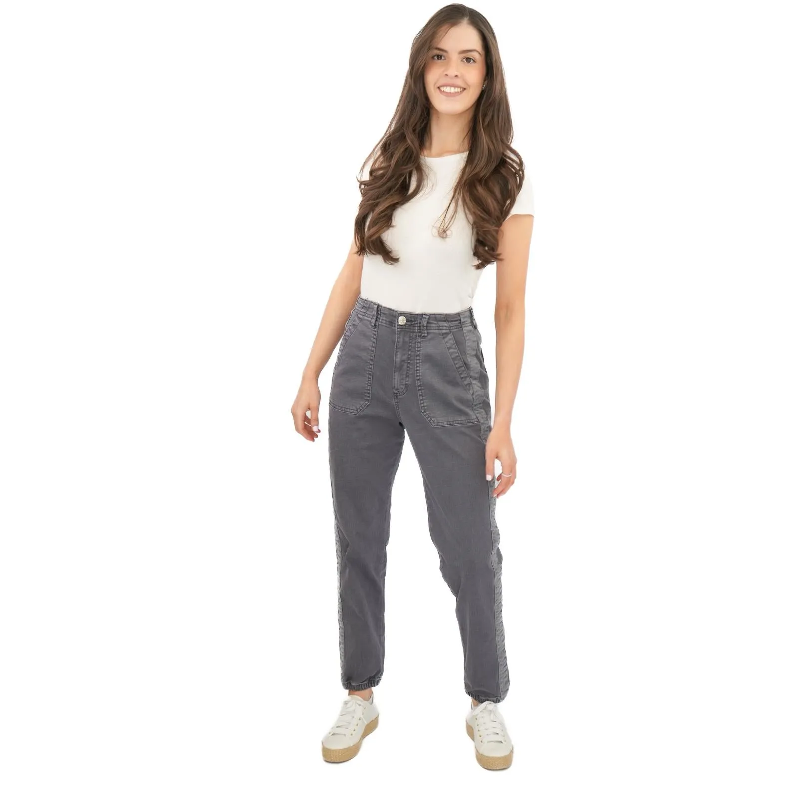 M&S Cotton Blend Slim Fit Trousers Stretch Elasticated Cuff Navy
