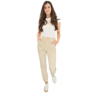 M&S Cotton Rich Slim Fit Trousers Stretch Elasticated Cuff  Beige
