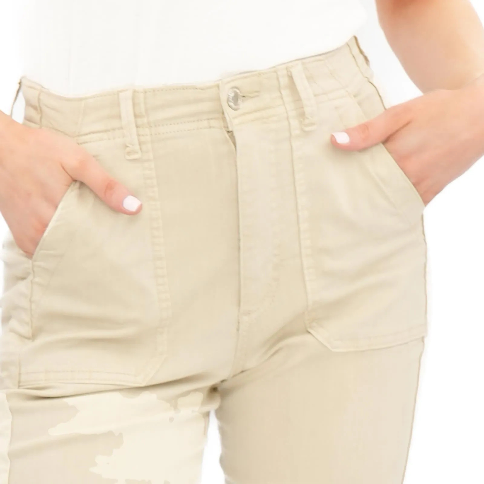 M&S Cotton Rich Slim Fit Trousers Stretch Elasticated Cuff  Beige