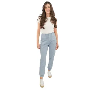 M&S Cotton Rich Slim Fit Trousers Stretch Elasticated Cuff Blue