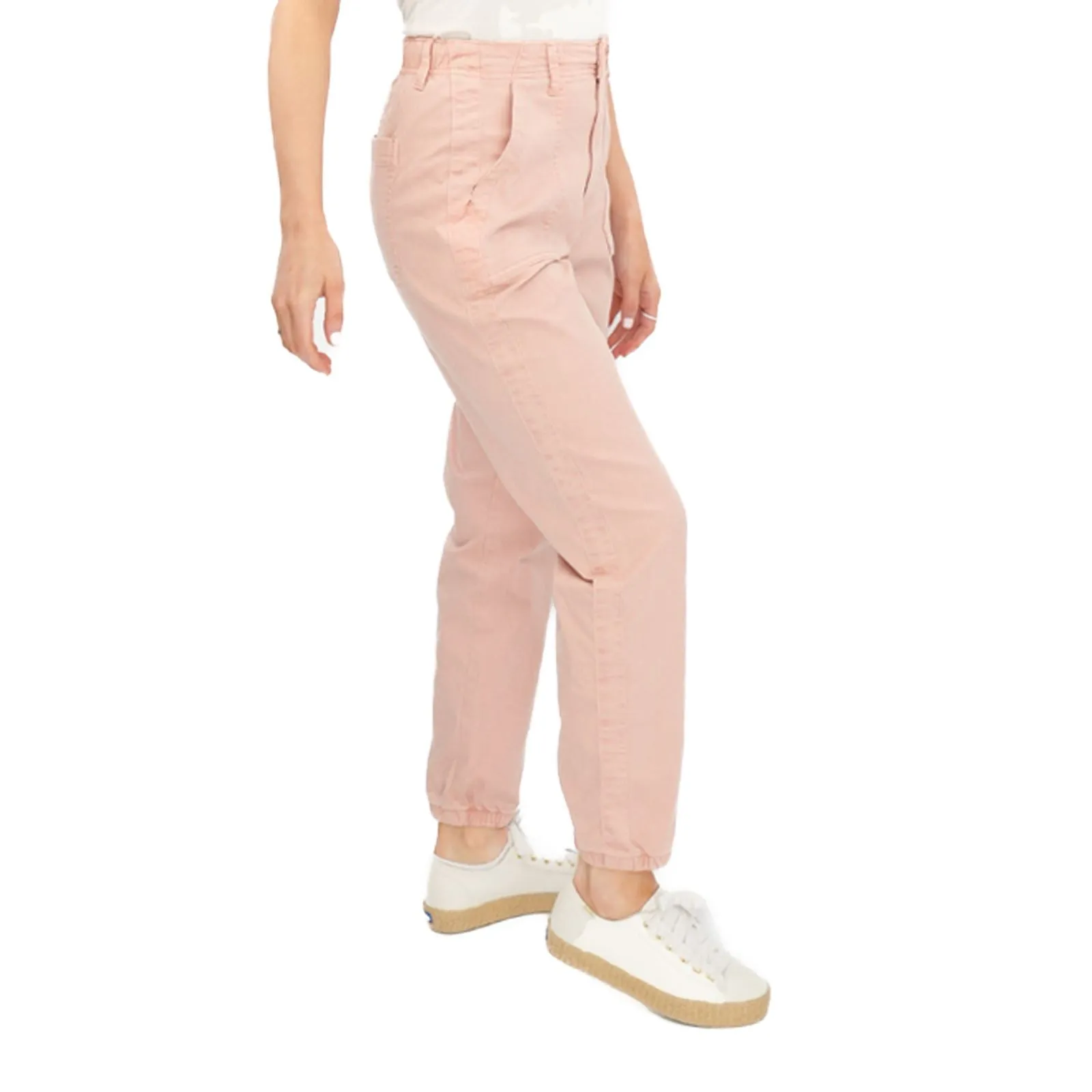 M&S Cotton Rich Slim Fit Trousers Stretch Elasticated Cuff Pink