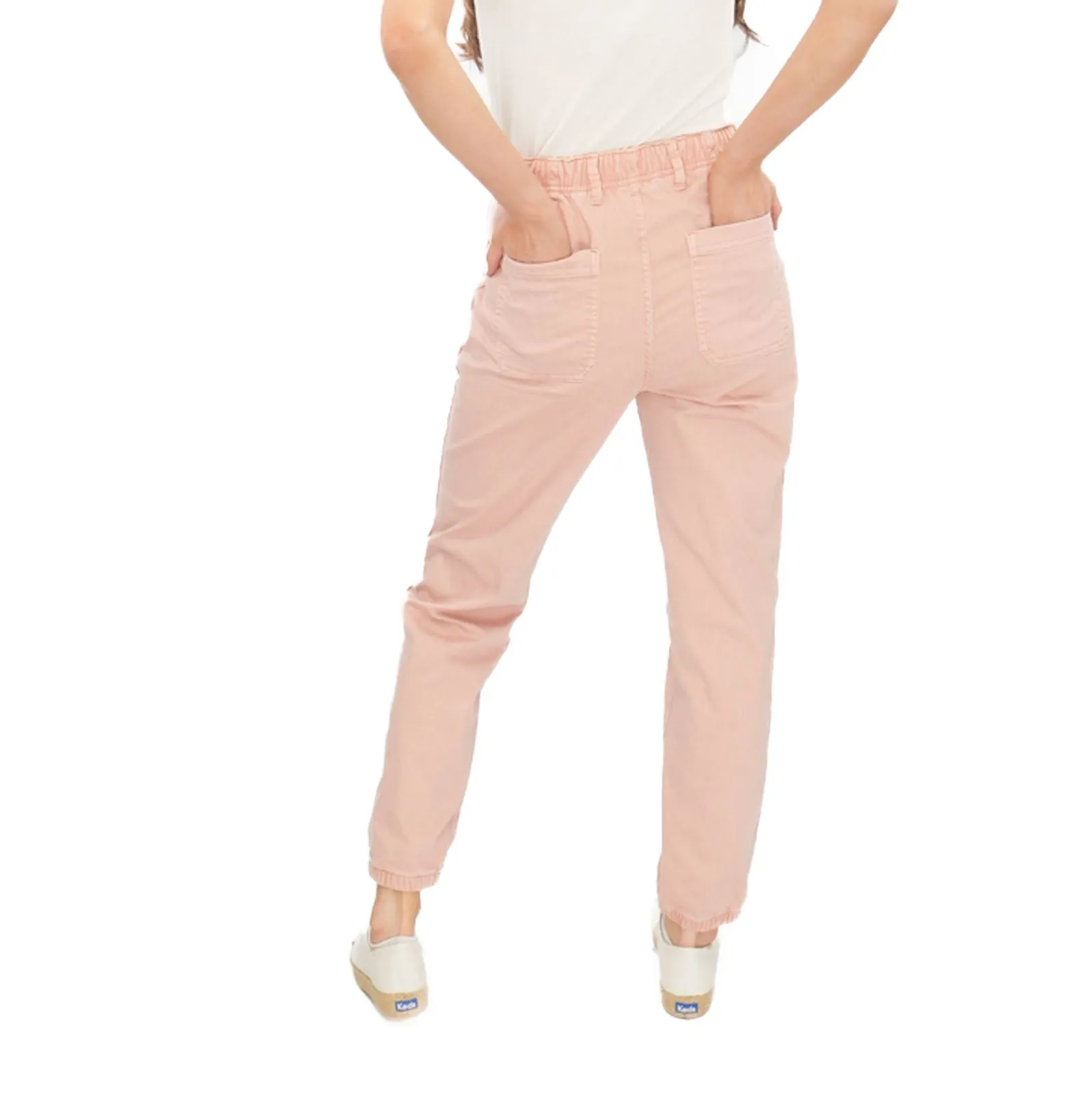 M&S Cotton Rich Slim Fit Trousers Stretch Elasticated Cuff Pink