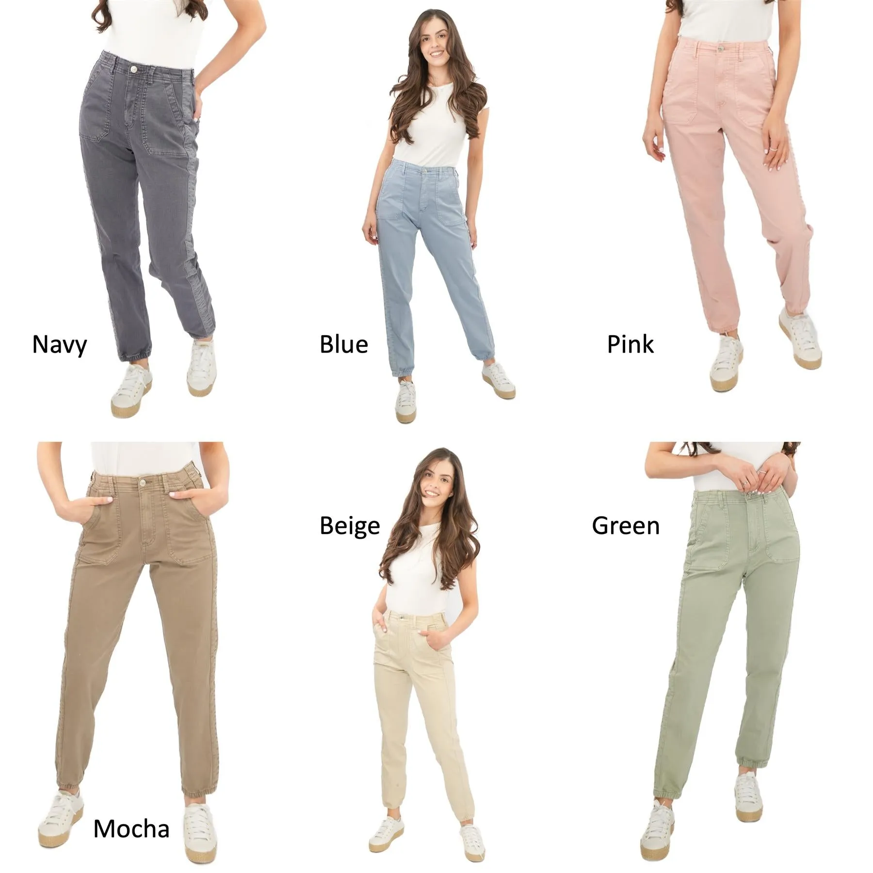 M&S Cotton Rich Slim Fit Trousers Stretch Elasticated Cuff Pink