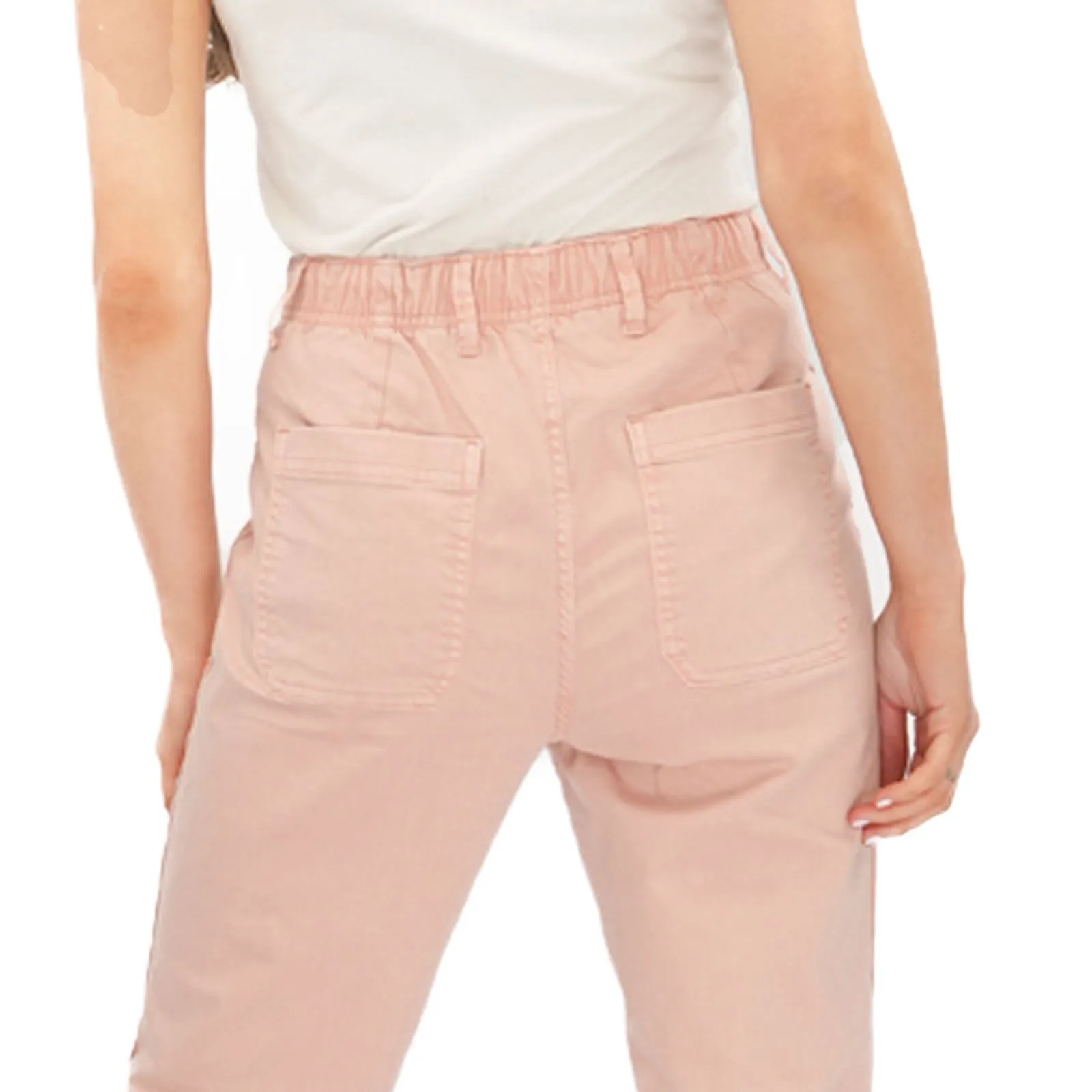 M&S Cotton Rich Slim Fit Trousers Stretch Elasticated Cuff Pink