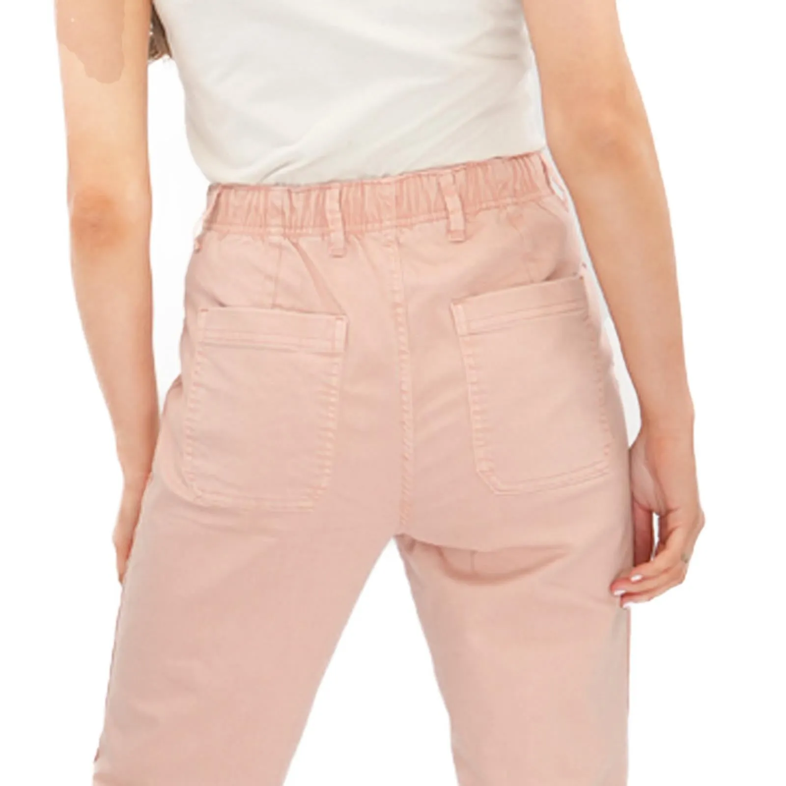 M&S Cotton Rich Slim Fit Trousers Stretch Elasticated Cuff Pink