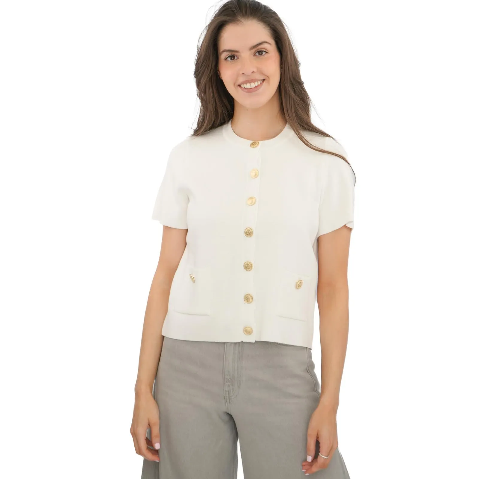 M&S Gold Button Short Sleeve Cardigan