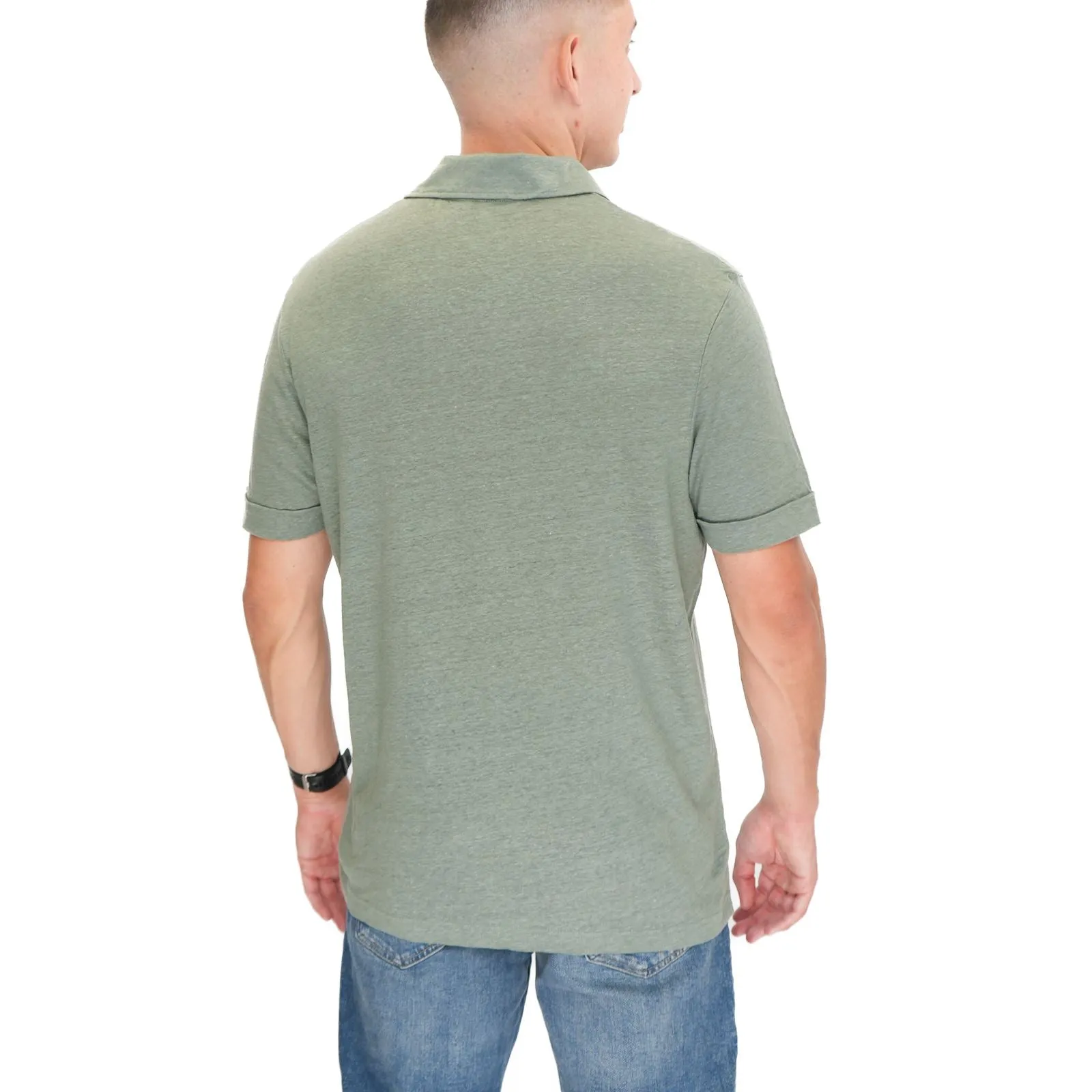 M&S Green Pure Linen Polo Shirt
