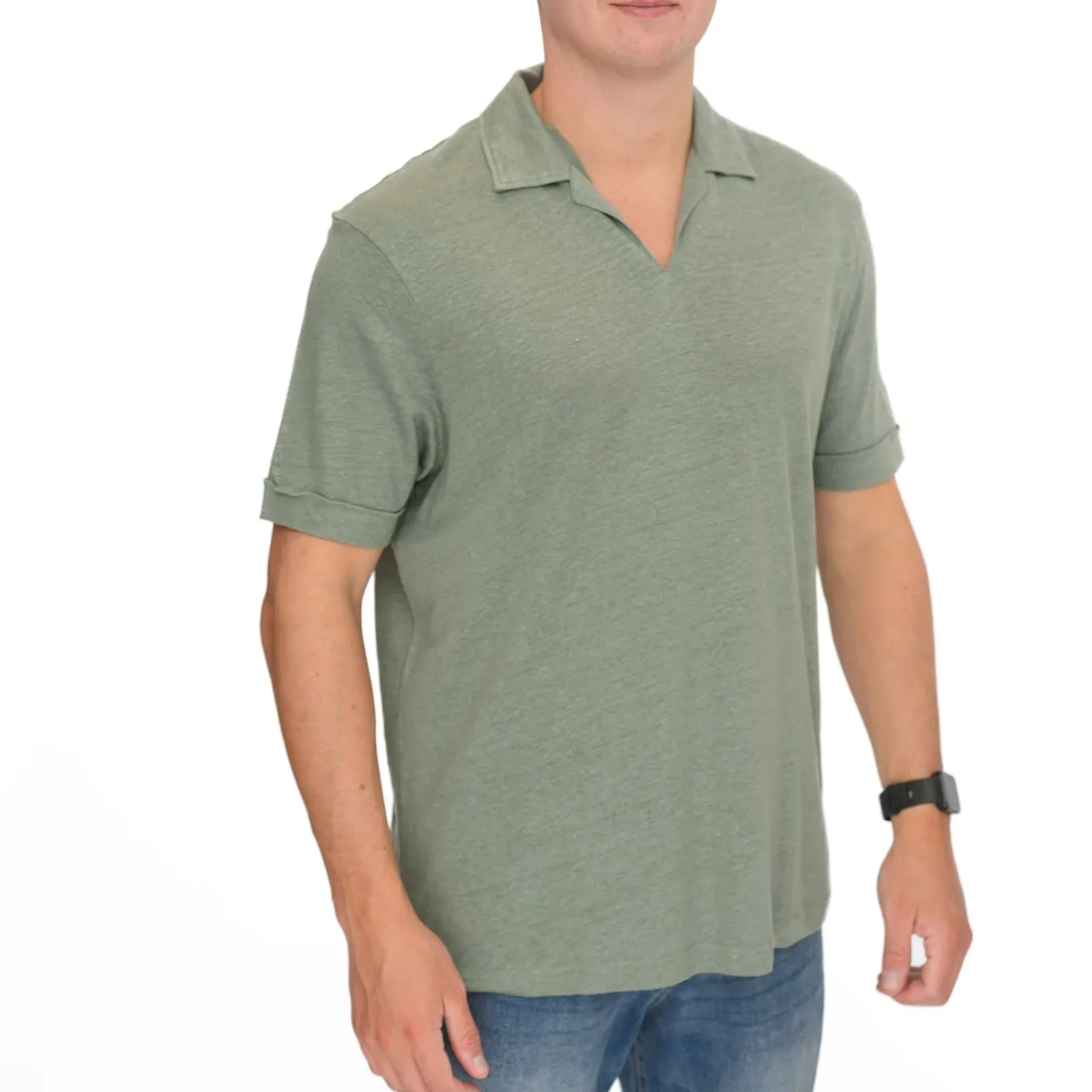 M&S Green Pure Linen Polo Shirt