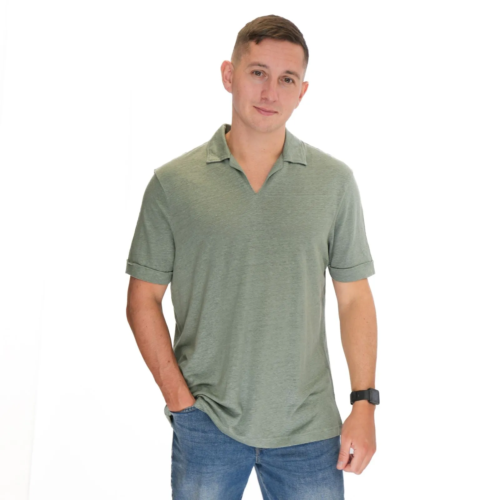 M&S Green Pure Linen Polo Shirt