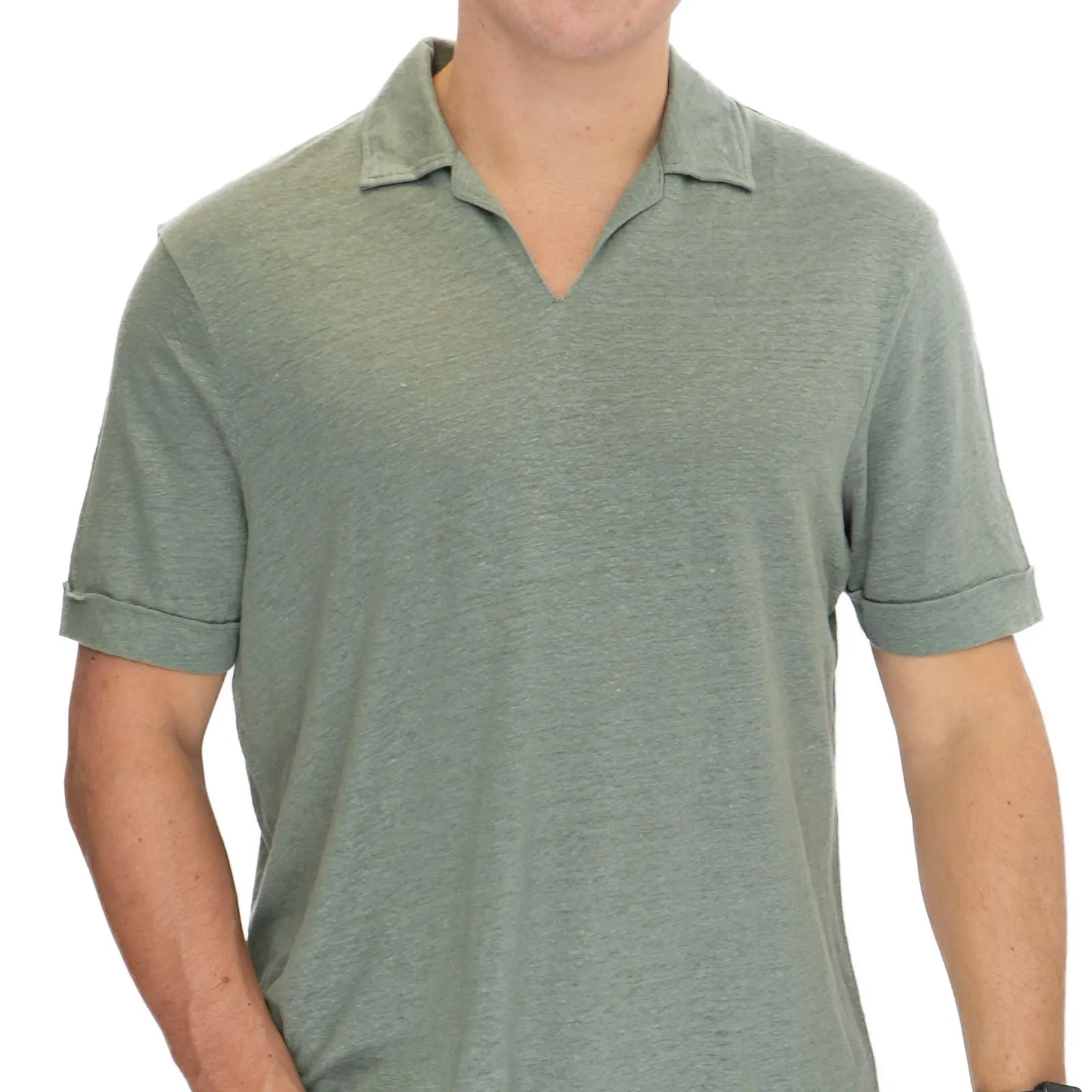 M&S Green Pure Linen Polo Shirt