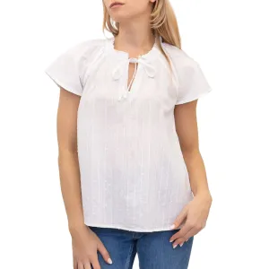 M&S Ivory Lightweight Textured Blouse Short Sleeve Tie Neck Tops