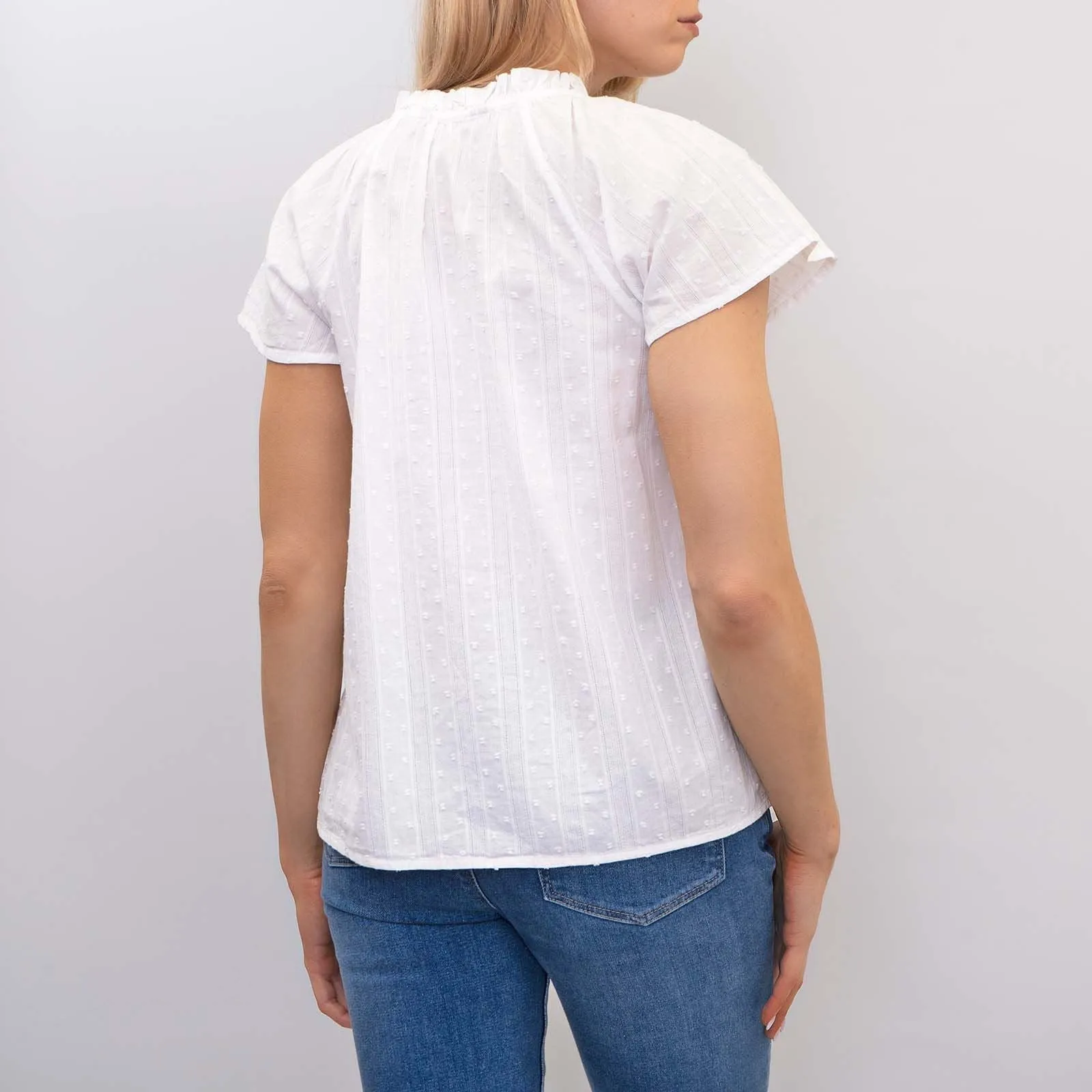 M&S Ivory Lightweight Textured Blouse Short Sleeve Tie Neck Tops