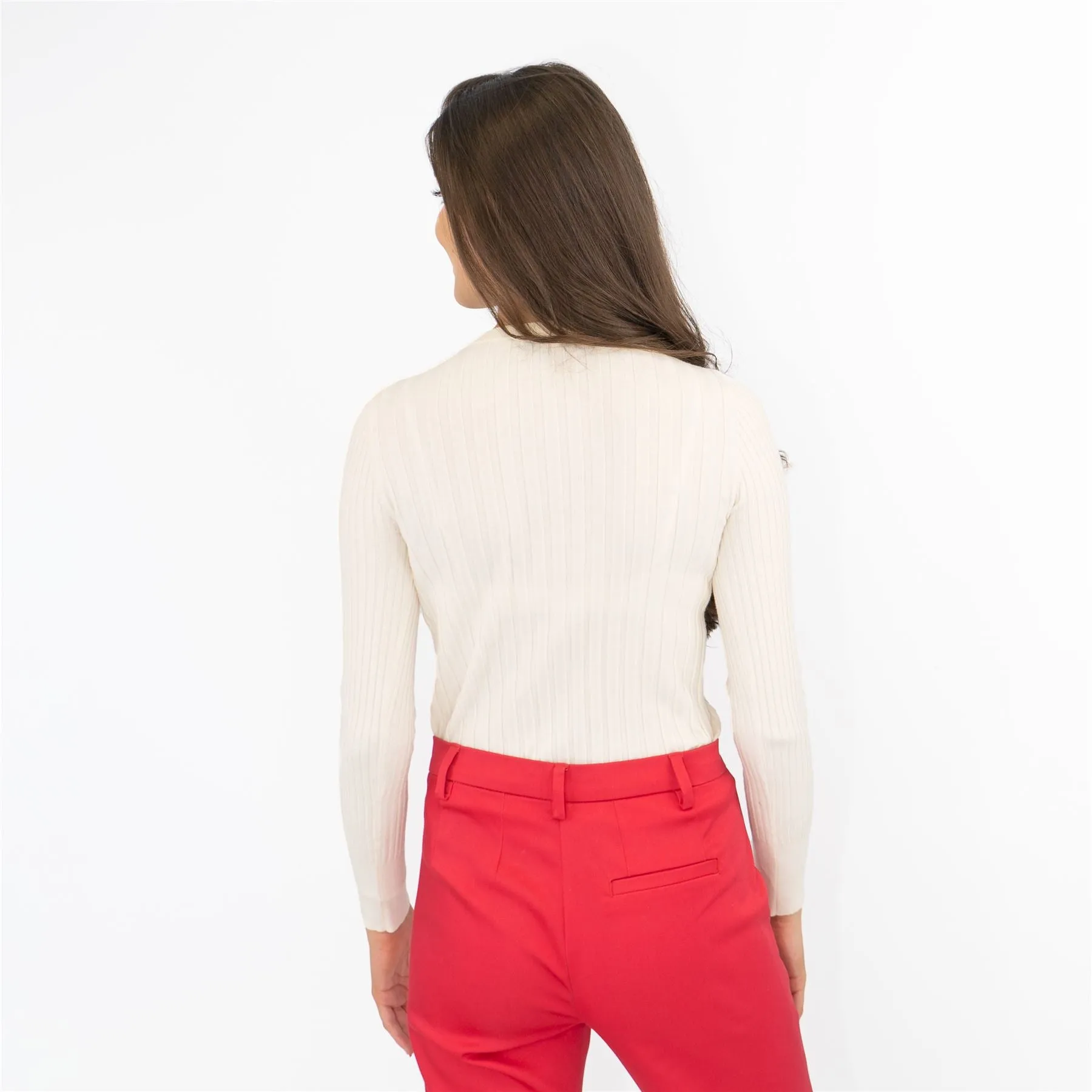 M&S Ivory Soft Touch Ribbed Crew Neck Fitted Jumper