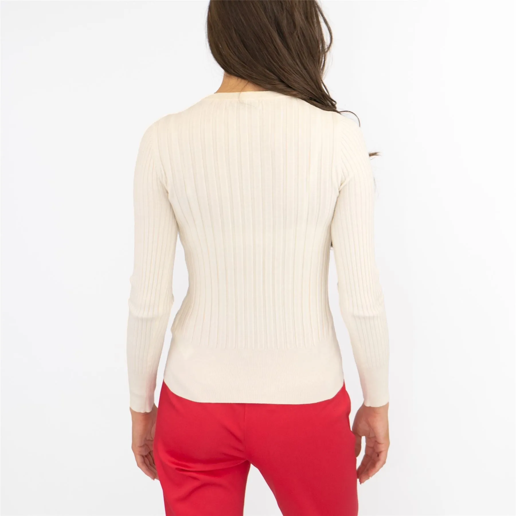 M&S Ivory Soft Touch Ribbed Crew Neck Fitted Jumper